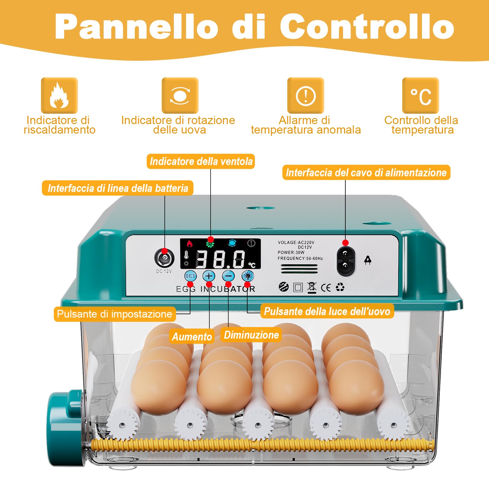 CoInceptus Incubatrice per Uova Automatica, Incubatrice per 12-16 Uova con Rotazione Automatica delle Uova e Aggiunta Automatica dell'acqua, Incubatrice per Uova di Gallina, Quaglia, Anatra