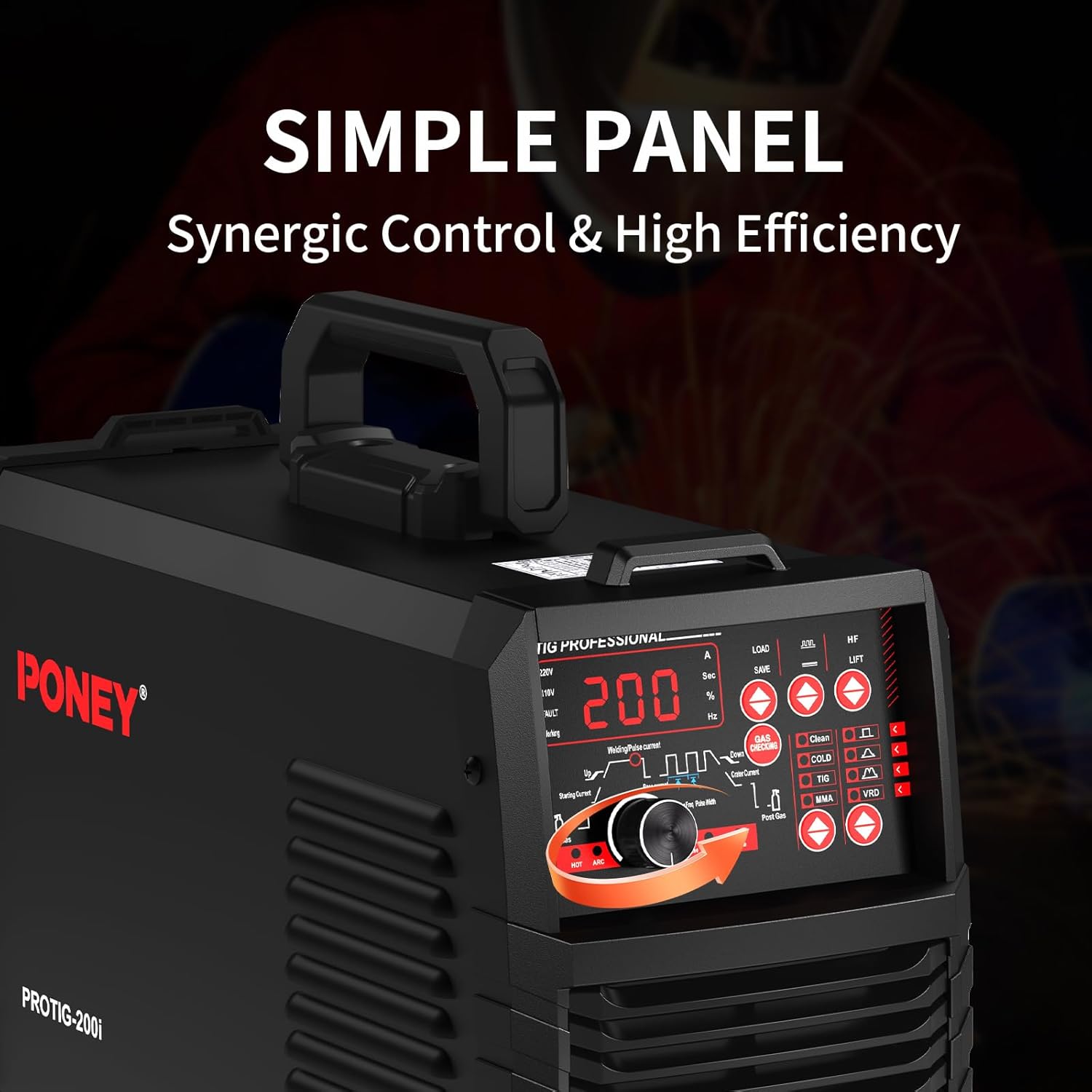 PONEY TIG Welder 200 Amp 5 In 1 TIG Welding Machine DC TIG/Spot TIG/Pulse TIG/Stick, 110V/220V Dual Voltage with Large Digital Display