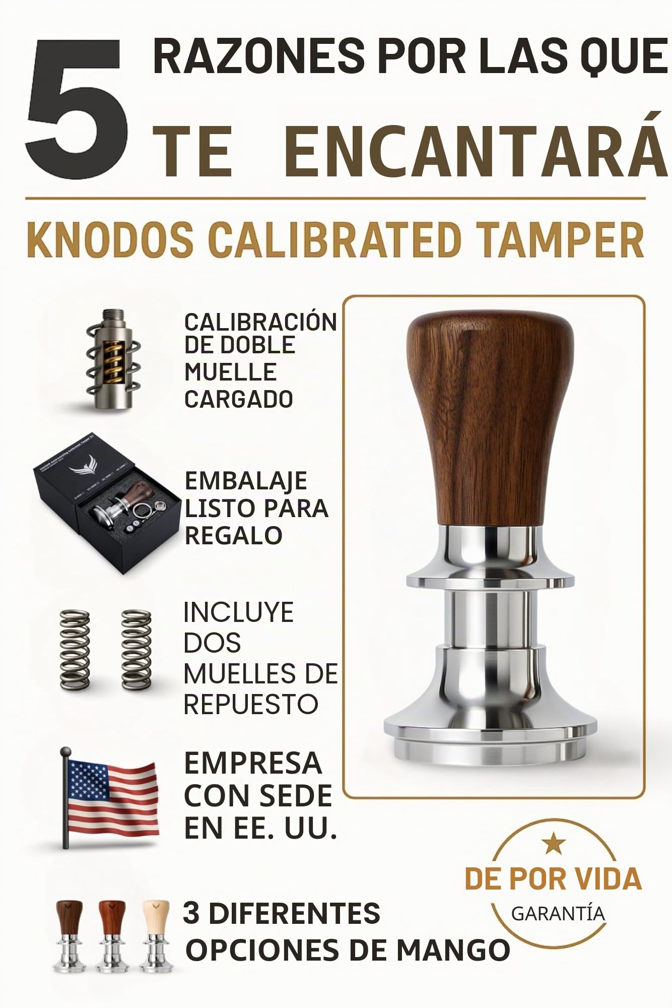 Apisonador espresso de 54 mm, compatible con máquinas Sage de nogal, herramienta de apisonamiento calibrado automático y diseño con resorte de 30 libras