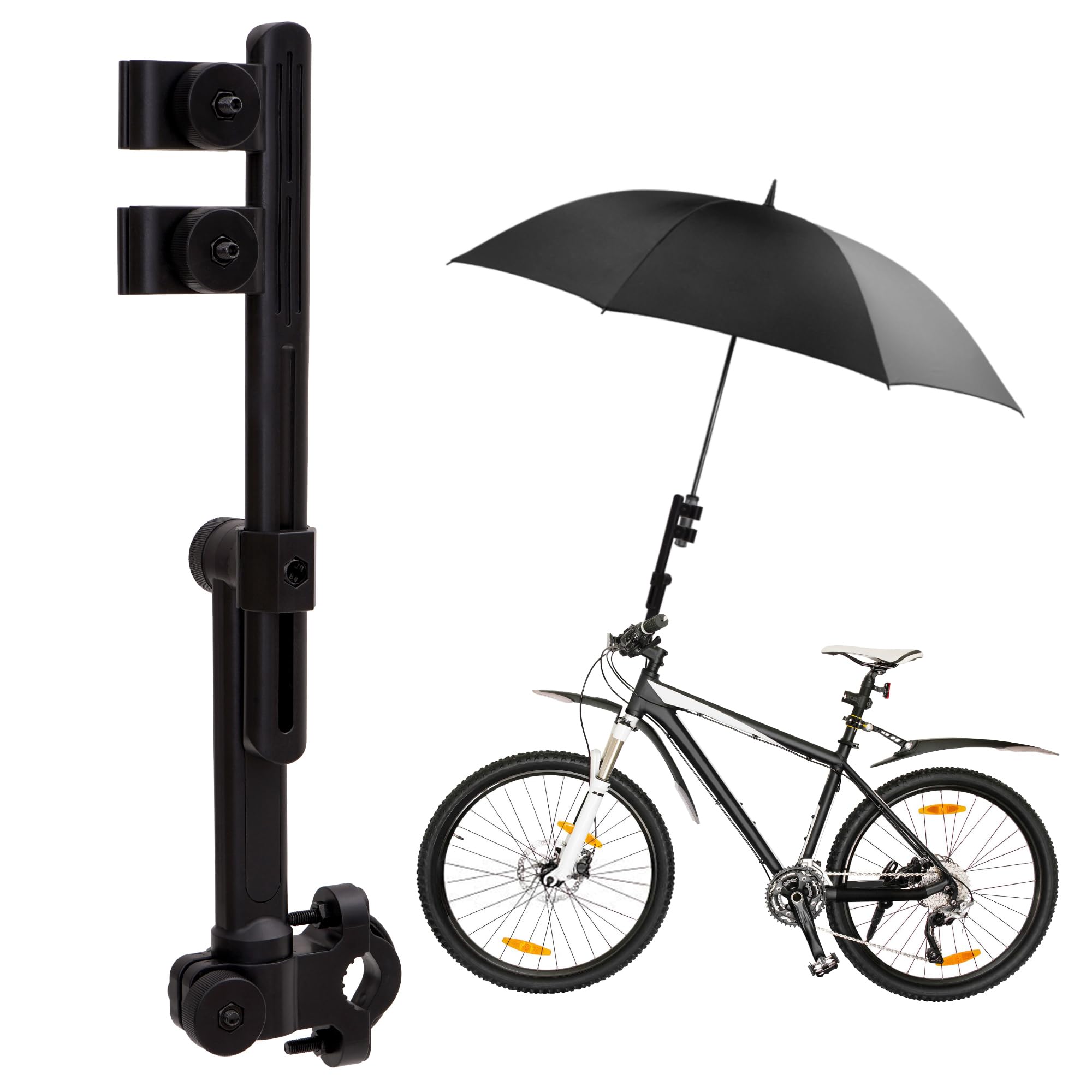 Tcatec 雨具 自転車 傘ホルダー ライディング用 傘スタンド 折りたたみ伸縮可能 ベビーカー用雨傘固定具 雨の日に傘を差したり日差しを遮ったり紫外線を防いだりするのに適しています 電動自転車やベビーカーなど 黒色 二つ折り