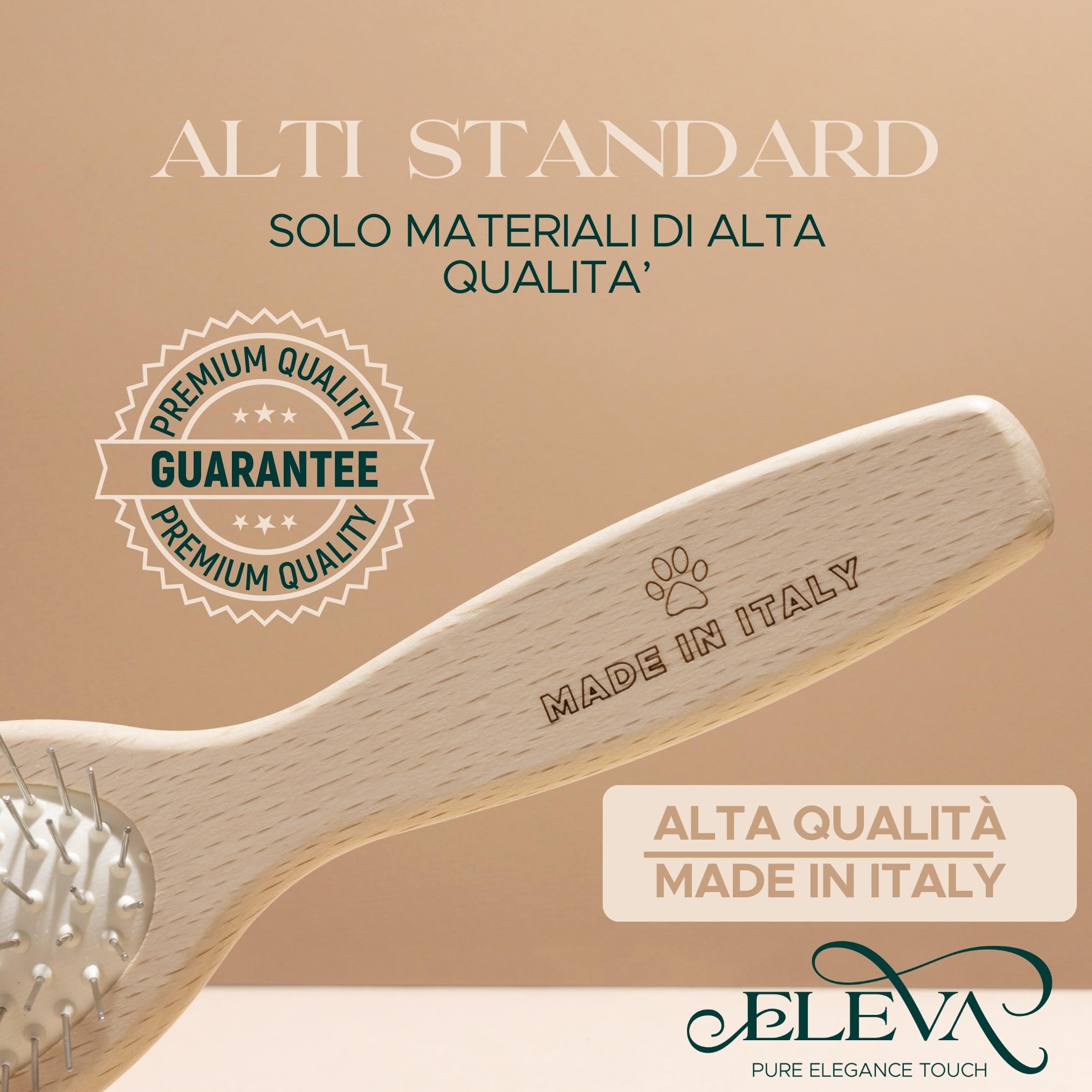 ELEVA PET - Spazzola per Cani in Legno - Denti in Acciaio - Toelettatura Professionale - Rimuove Nodi Senza Sforzo - per Pelo Lungo e Semilungo - Mantiene il Manto Pulito e Luminoso - Made in Italy