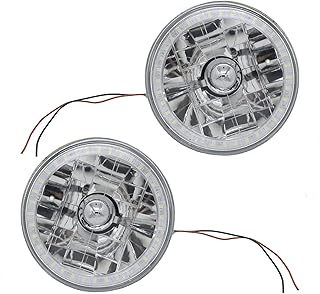 YLT AUTO Front 5.75 3/4" Inch Conversion Light Universal Headlamp with Red LED Halo Replacement Kit Pair of Round Diamond Cut Chrome Housing Clear Lens Headlights