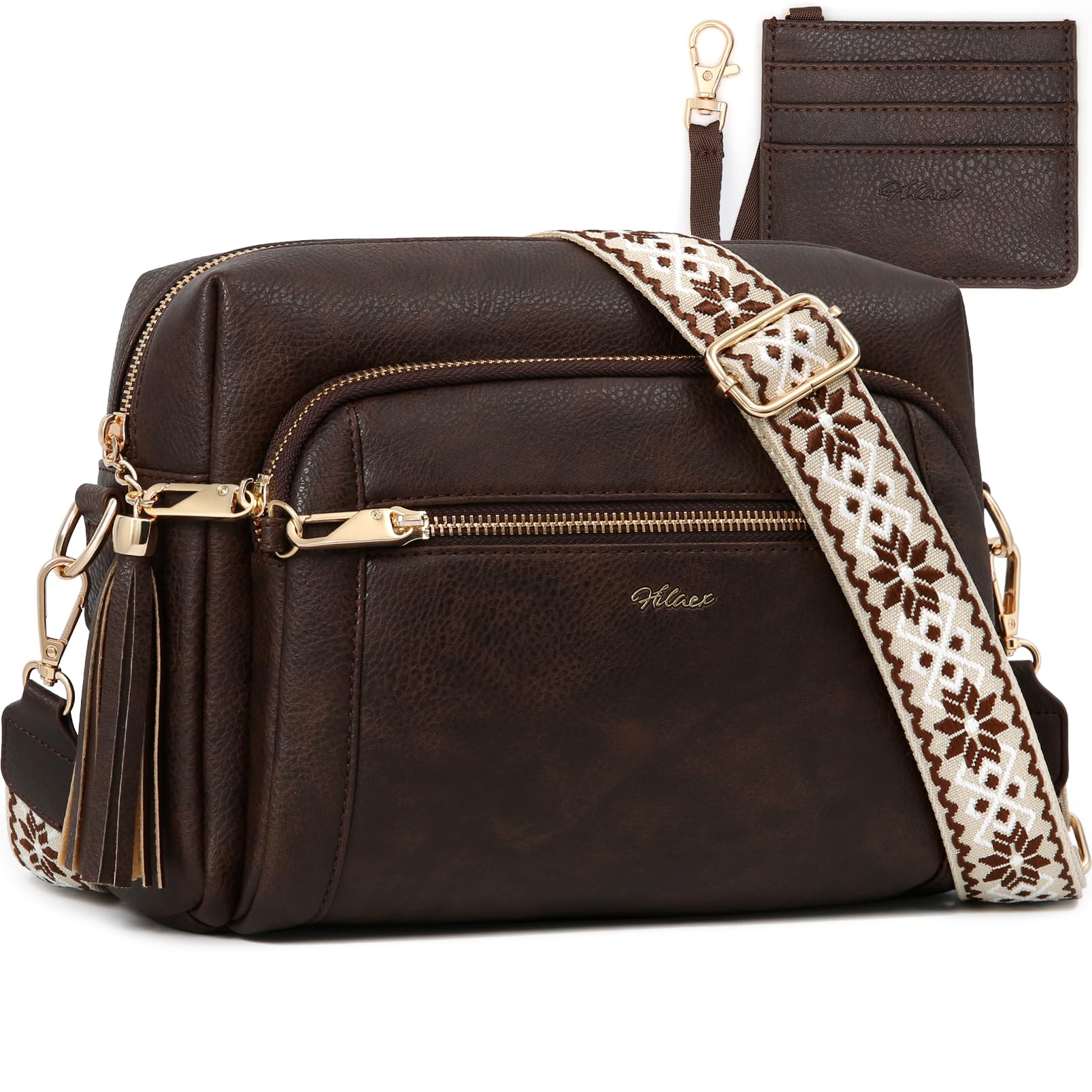 HILAEX Umhängetasche Damen mit Anti Diebstahl, Handtasche Damen Mittelgroß mit 4 Fächern, mit Verstellbar Abnehmbar Breiter Gurt