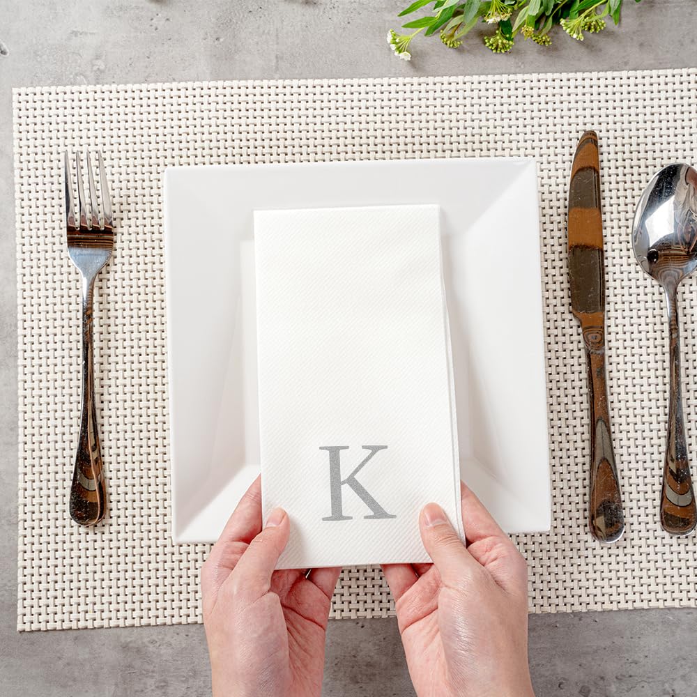 Luxenap - Servilleta rectangular de papel blanco con letra K, letra K, fuente Air Laid, Sans Serif, 15 3/4 x 8 pulgadas, caja de 50 unidades