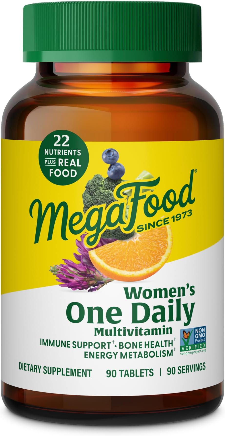 MegaFood Women's One Daily Multivitamin for Women - with Iron, B Complex, Vitamin C, Vitamin D, Biotin and More - Plus Real Food - Immune Support Supplement - Bone Health - Vegetarian - 90 Tabs