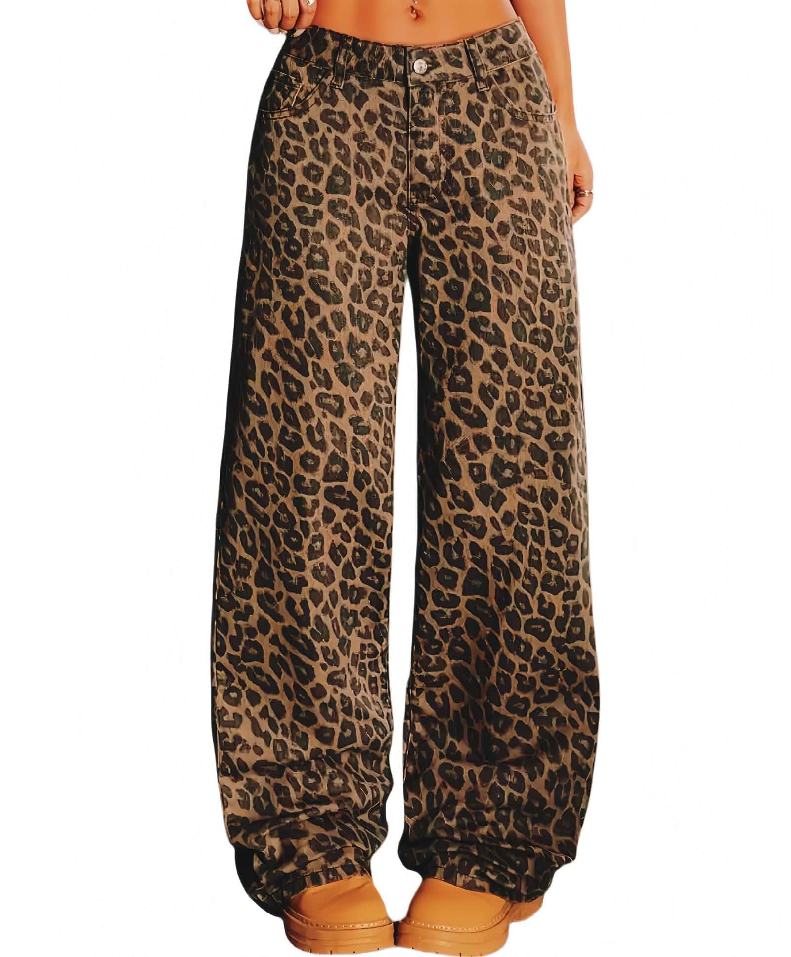 Y2k Leopard Pants Wide Leg Jeans Woman Loose Fit Jeans Hip Hop Pants Vintage Baggy Trousers