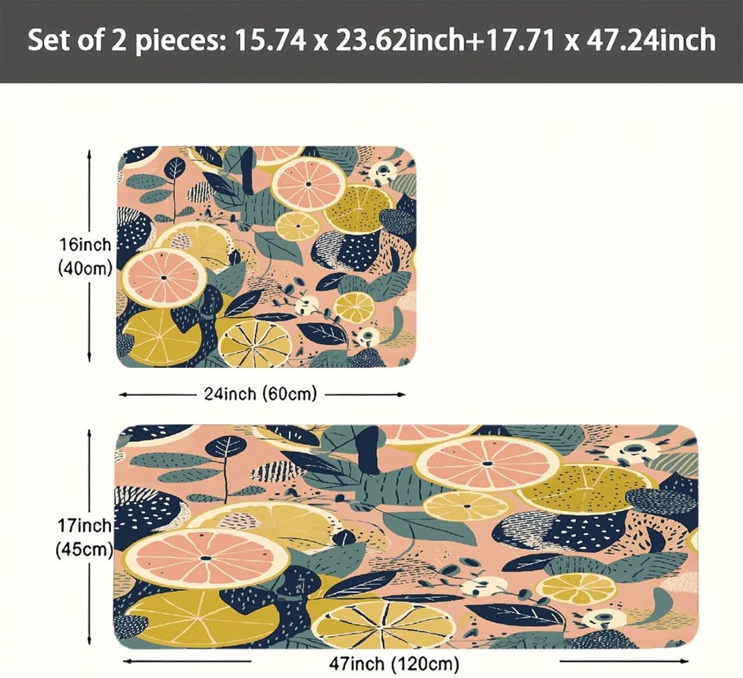 Fruit and Leaves Pattern Kitchen Mats with 2PCS Non-Slip Washable,Kitchen Rug Heavy Duty Durable, Floor Mats for Kitchen,Office,Sink,Laundry