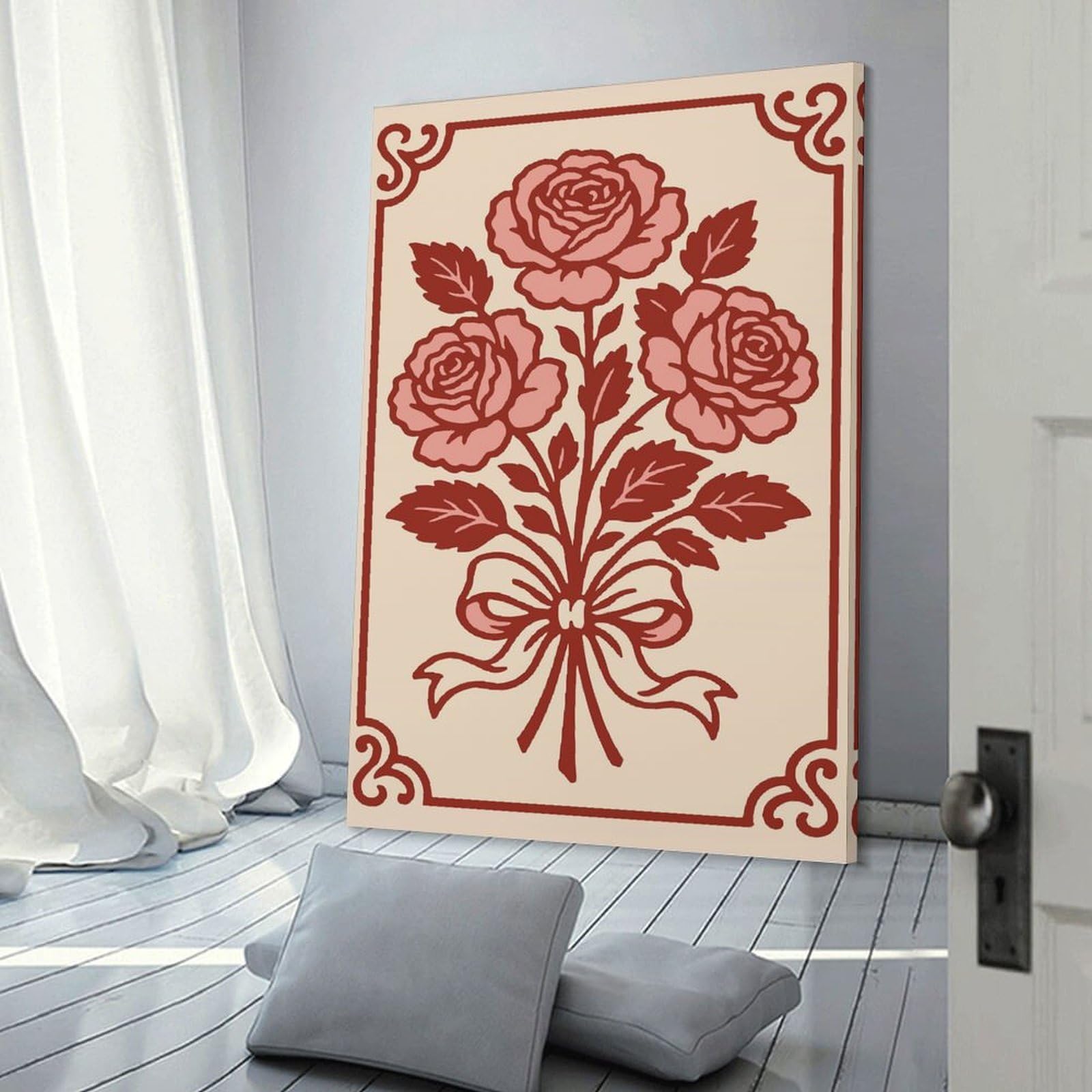 Junmoney Decorative Wall Artwork Bouquet of Roses with Ribbon, 08x12inch(20x30cm), for Living Room, Lounge Or Sitting Room, Modern Wall Decor for Cosy Interiors