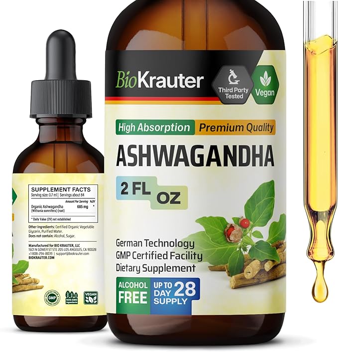 Ashwagandha Liquid Drops - Ashwagandha Supplements for Calmness - Ashwagandha Root Liquid Extract - Vegan Mood Support Ashwagandha Tincture 2 Fl.Oz.