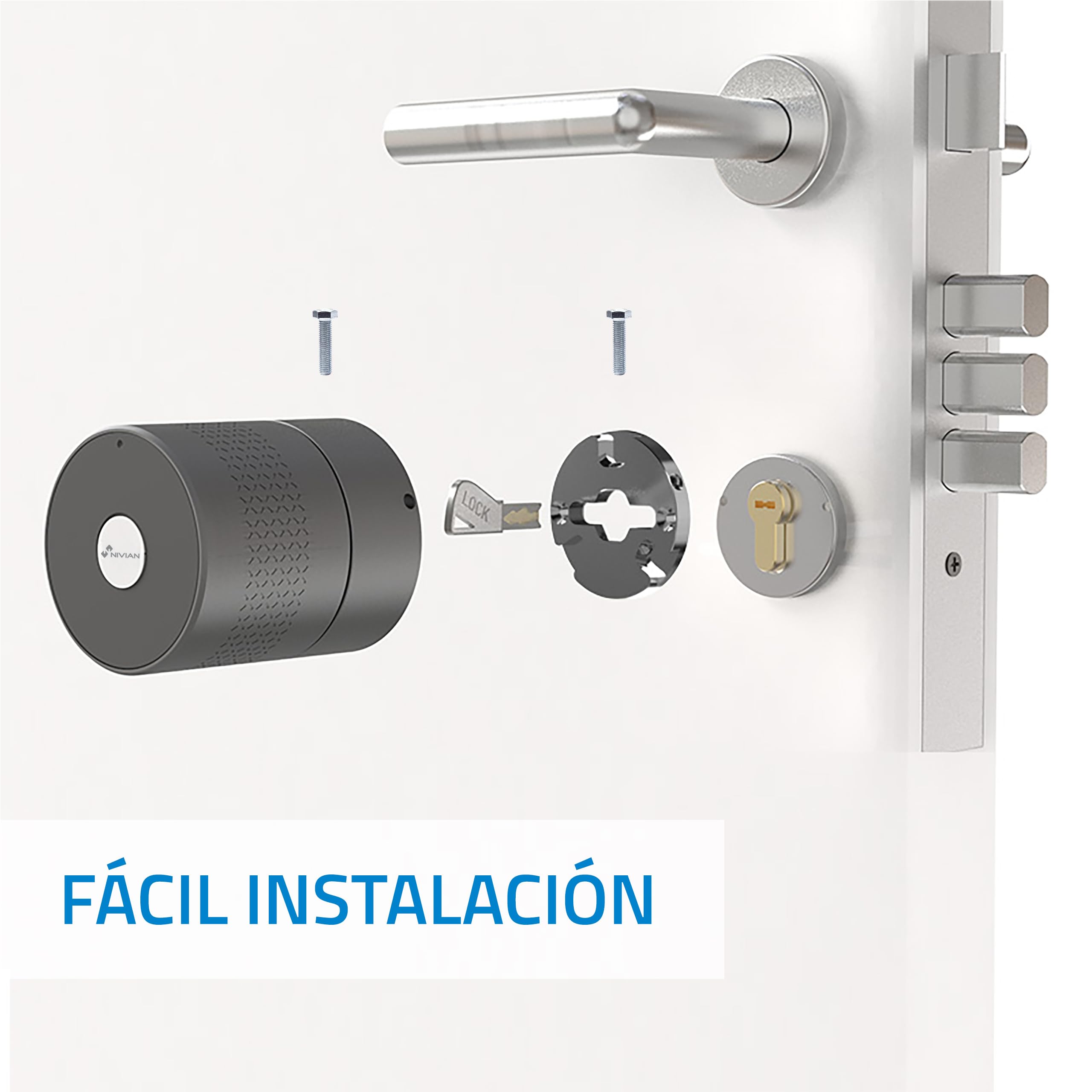 Nivian Cerradura Inteligente WiFi, Apertura Remota sin Llave, Creación de Llaves Virtuales Temporales, Función Autocierre, Instalación Fácil (PACK COMPLETO)