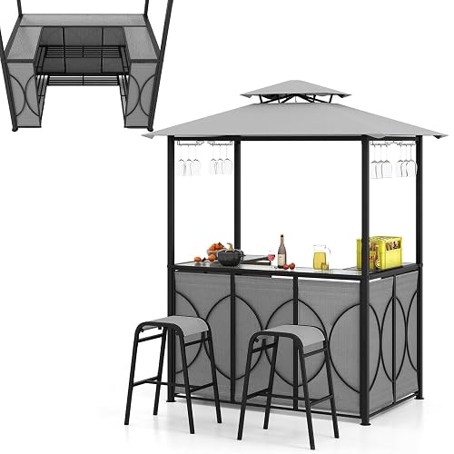 HOMASIS Gazebo per Barbecue con Banco da Bar e 2