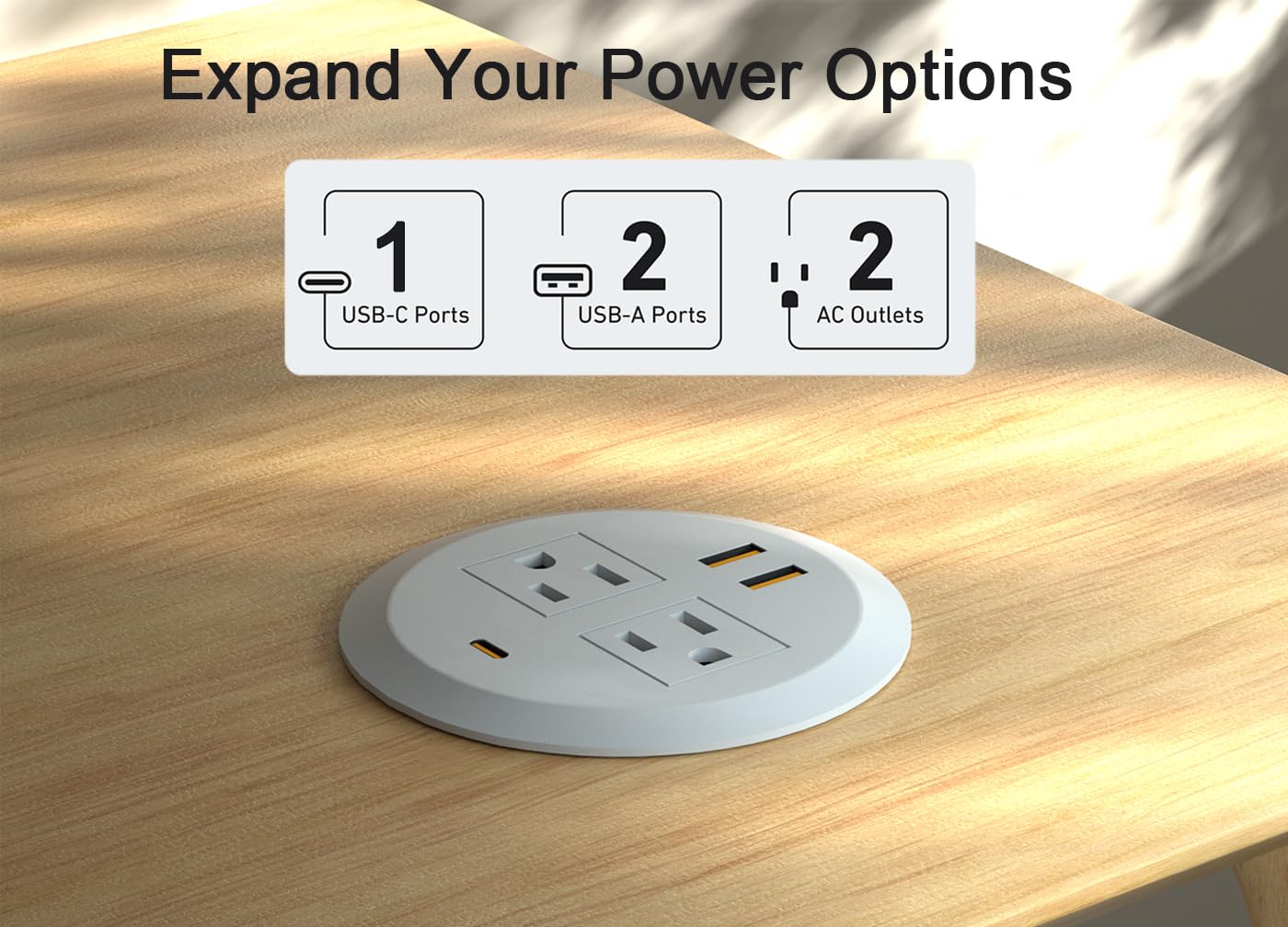 3-calowe oczko zasilania komputera, GaN 65 W, stacja szybkiego ładowania USB C, 3 porty USB, płaska wtyczka, kabel zasilający 6,5 stopy. Wbudowana listwa zasilająca