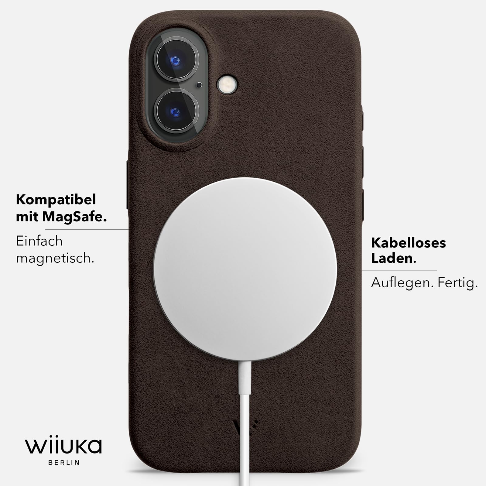 WIIUKA Funda para iPhone 17, piel de Alemania, funda de piel extrafina, funda premium para teléfono móvil, Case, Qi, skiin more, vintage marrón