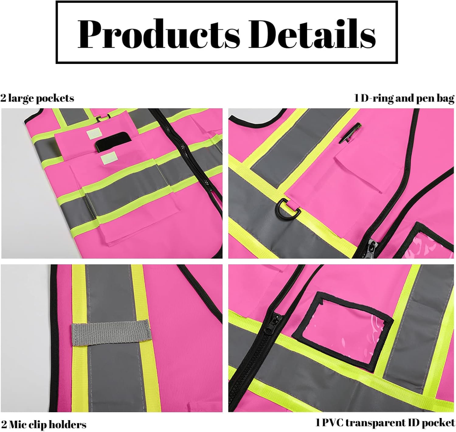 Safety Vest Customize Logo with 5 Pockets & Zipper Reflective High Visibility Vest Class 2 Outdoor Workwear - Image 2