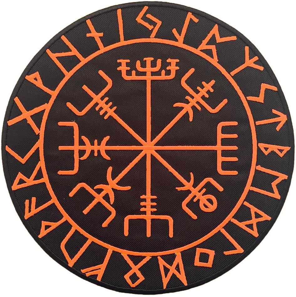 Viking Compass Large Back Patches for Biker Vests (Iron On/Sew On) Motorcycle Patches Artistry with Large Blue Color - Effortless Ironing or Sewing Applicable