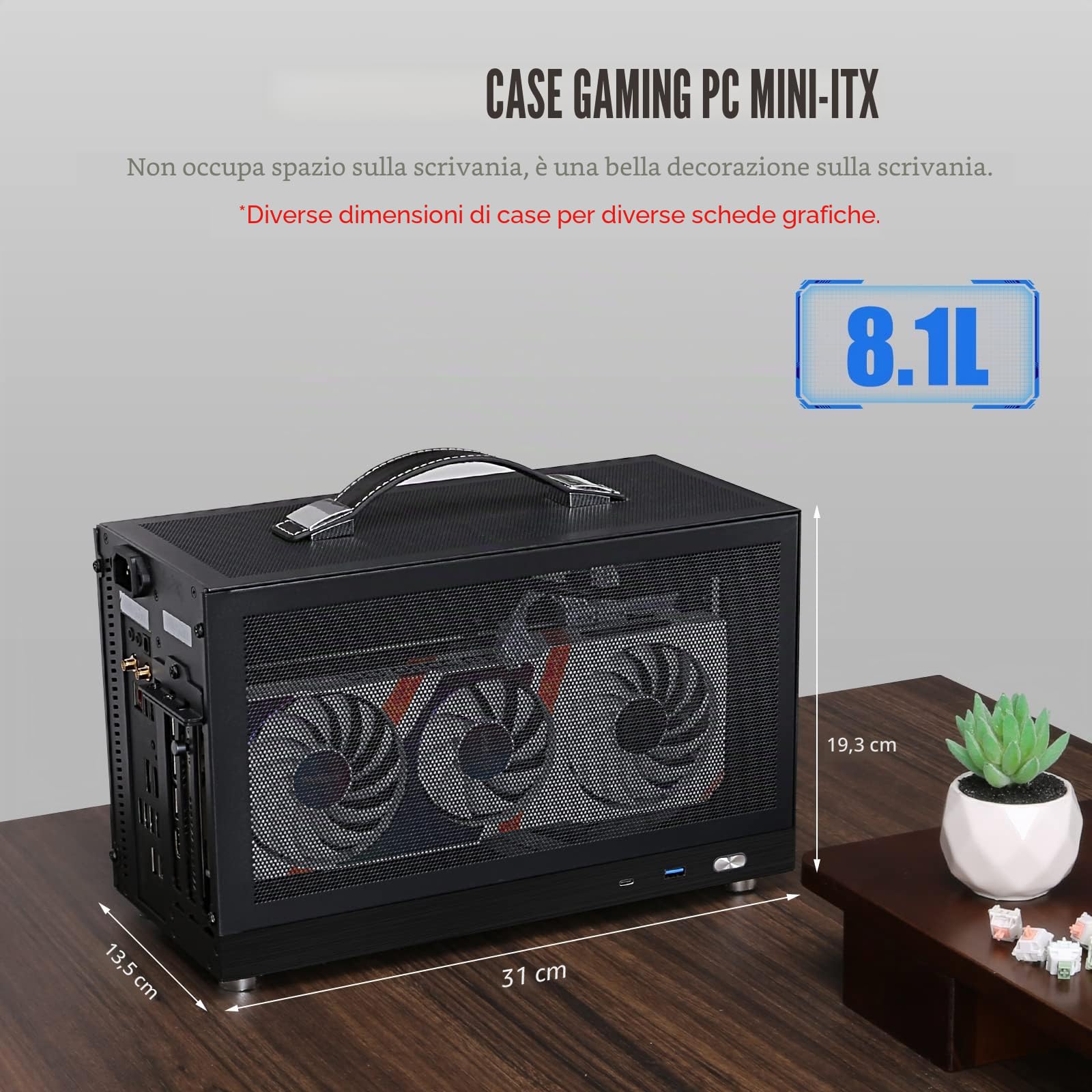 S300 - Mini-ITX PC Gaming Case - Front I/O USB 3.0 Tipo - Porta C - Alimentazione SFX 100-130mm - Sistema di gestione dei cavi - Luminum Mini-ITX Scheda madre Small Portable PC Case - Nero