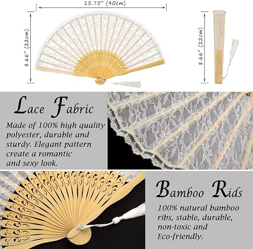 Miniatura 2 de OMyTea "Sexy Lace 8.66"(22cm) Abanico de mano plegable para mujer con marco de bambú - con una funda de tela para protección para regalos - Estilo