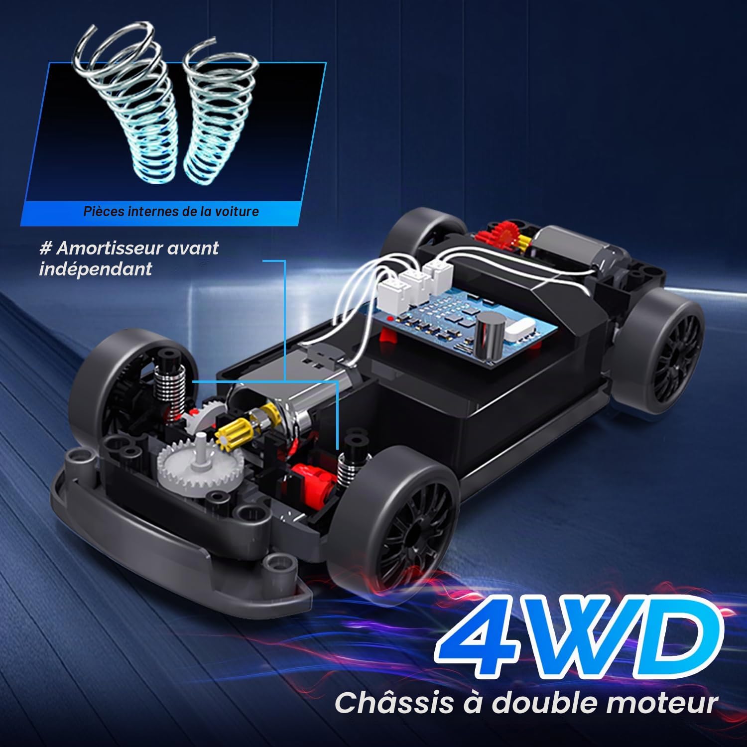Voiture Télécommandée Drift pour Enfant, 1:24 25KM/H 4WD Voiture Télécommandée RC Drift Car pour Adulte Débutant, Gris