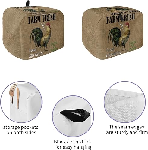 Miniatura 2 de Farm Rooster - Cubierta para tostadora de 2 rebanadas, fundas para electrodomésticos de cocina pequeñas, funda de horno de arpillera rústica con