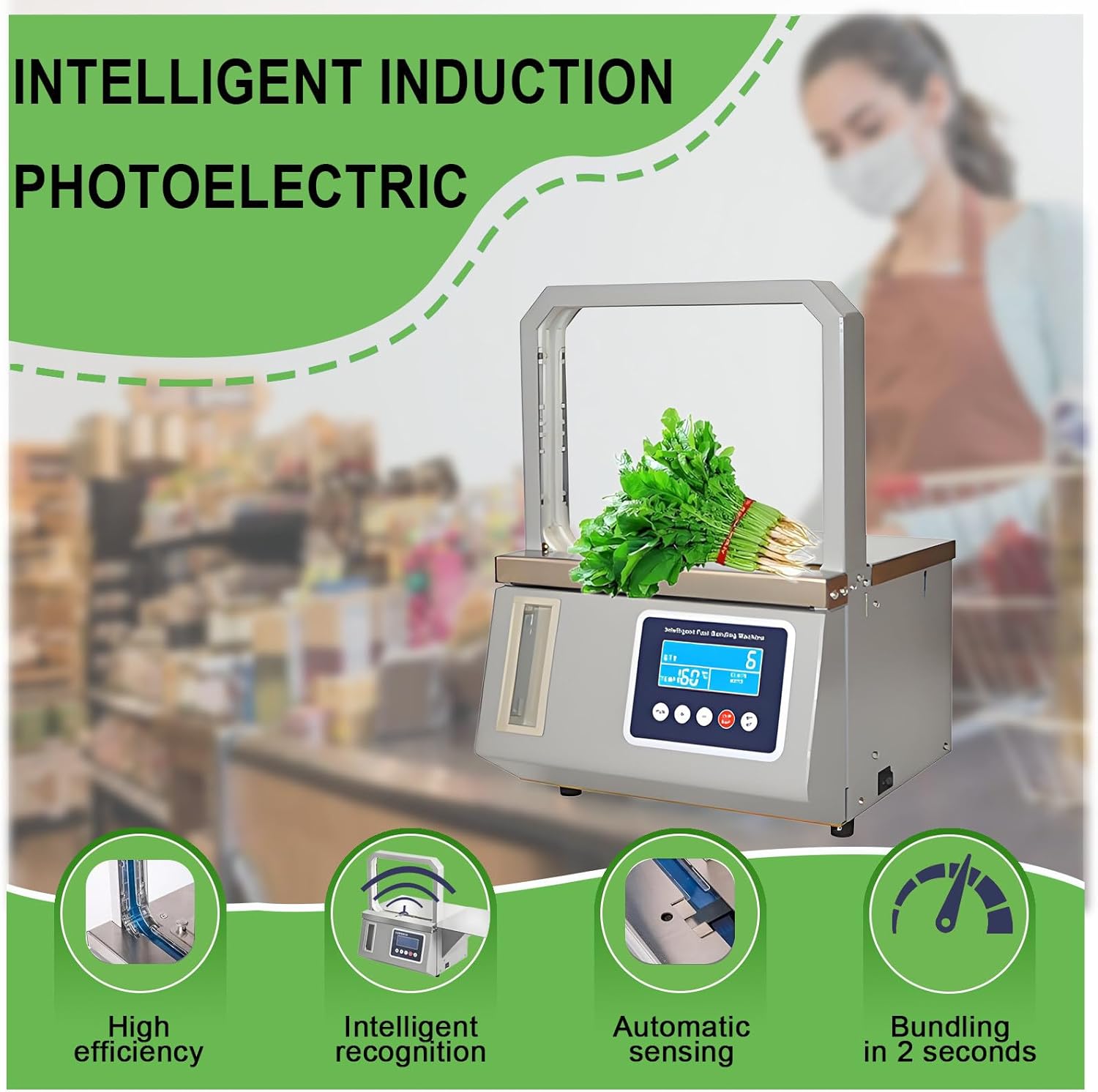 Automatic Bundling Machine Tabletop Industrial Vegetable Bundling Machine Currency Daily Necessities Binding Machine Photoelectric Intelligent Induction for Vegetable