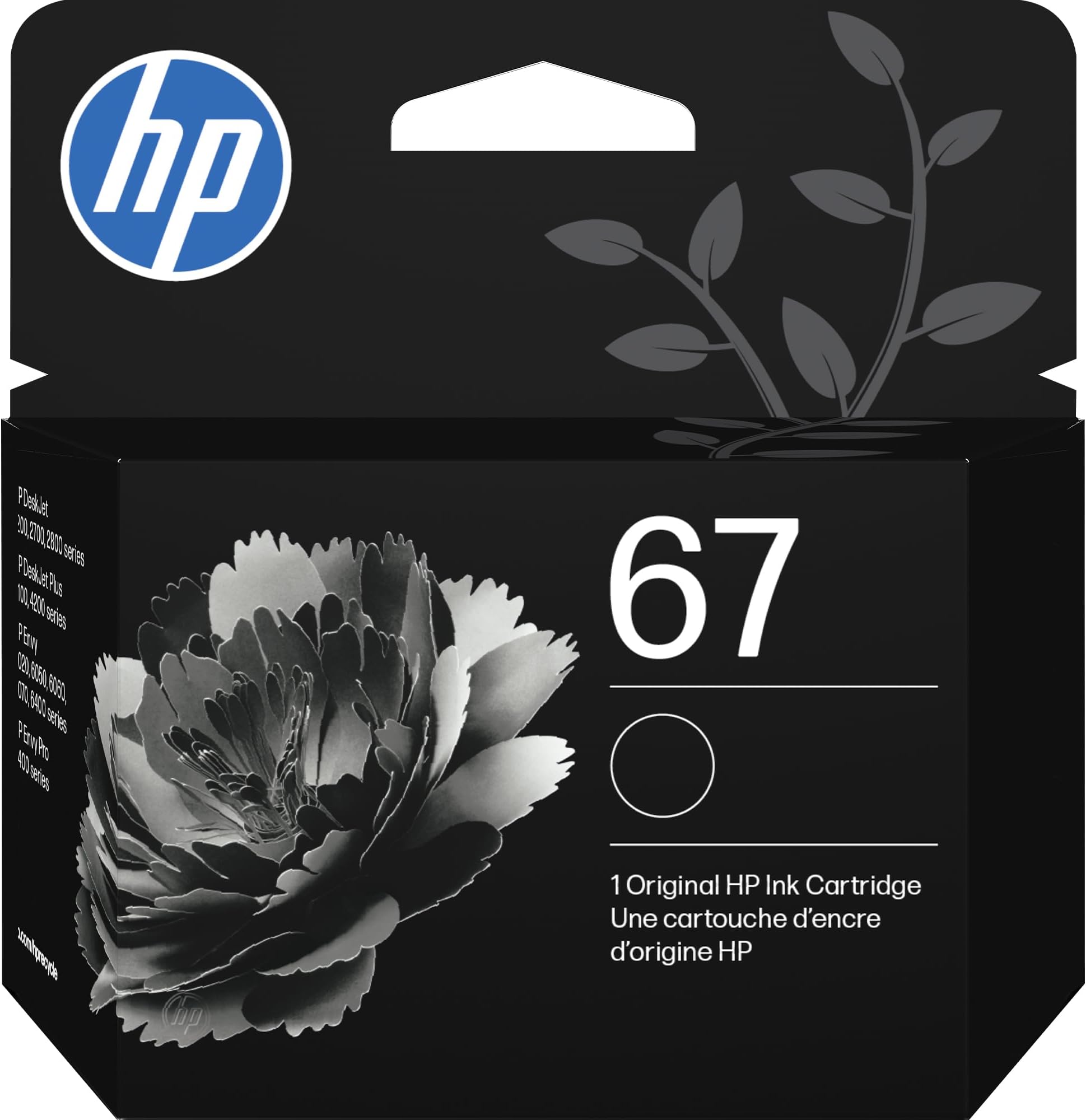 HP 67 Black Ink Cartridge | Works with DeskJet 1255, 2700, 4100 and Envy 6000, 6400 Series, Eligible for Instant Ink, 3YM56AN | Packaging May Vary