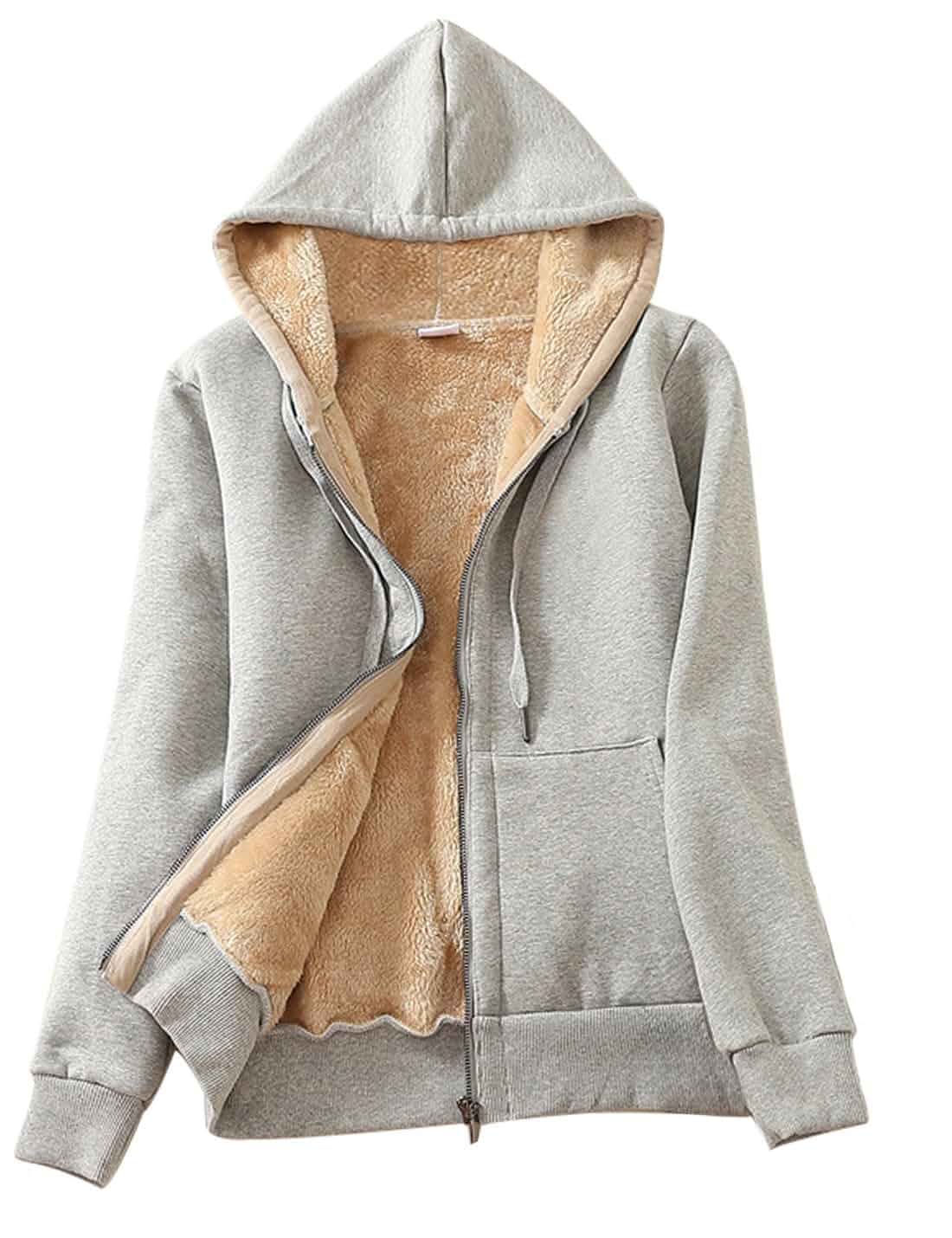 PUWEI Women's Sherpa Lined Zip Up Hoodies Winter Warm Fleece Jackets Soft cozy sweatshirt with pockets, adjustable drawstring hood, ribbed cuffs and hem, great for fall & cold weather