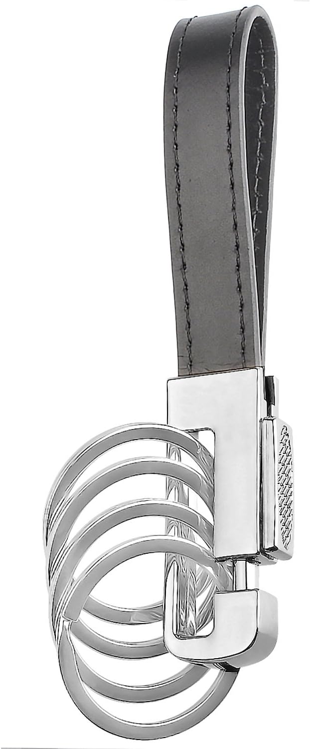 Elegant Leather Key Chain with 4 Detachable Key Rings, Class Multi-Ring Capable Valet Keychain Organizer with Secure Locking Hanging Buckle (Black)