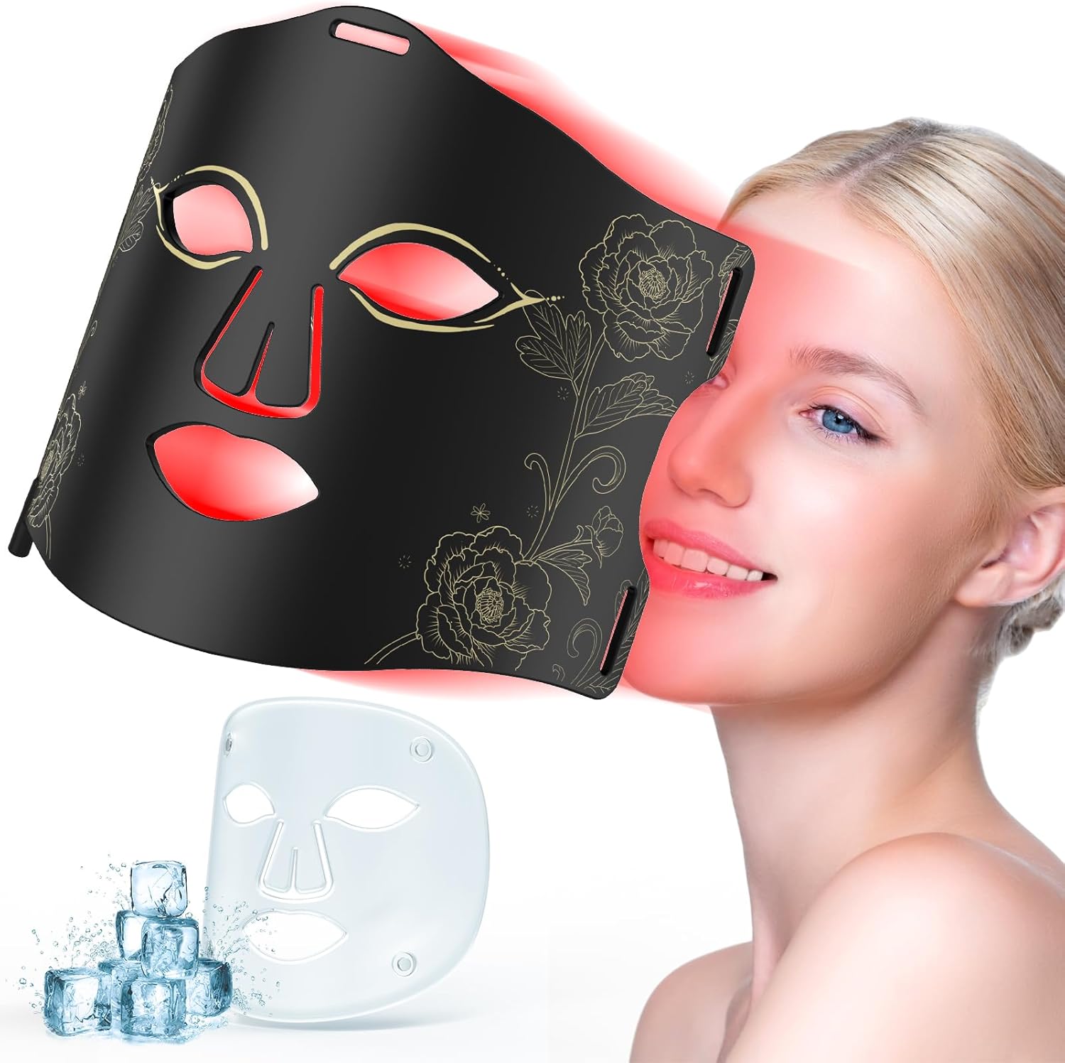 exbushwren LED Red Light Therapy Face Mask – 8 Modes for Acne, Brightening & Wrinkles, Rechargeable with Cooling Gel Pad for All Skin Types