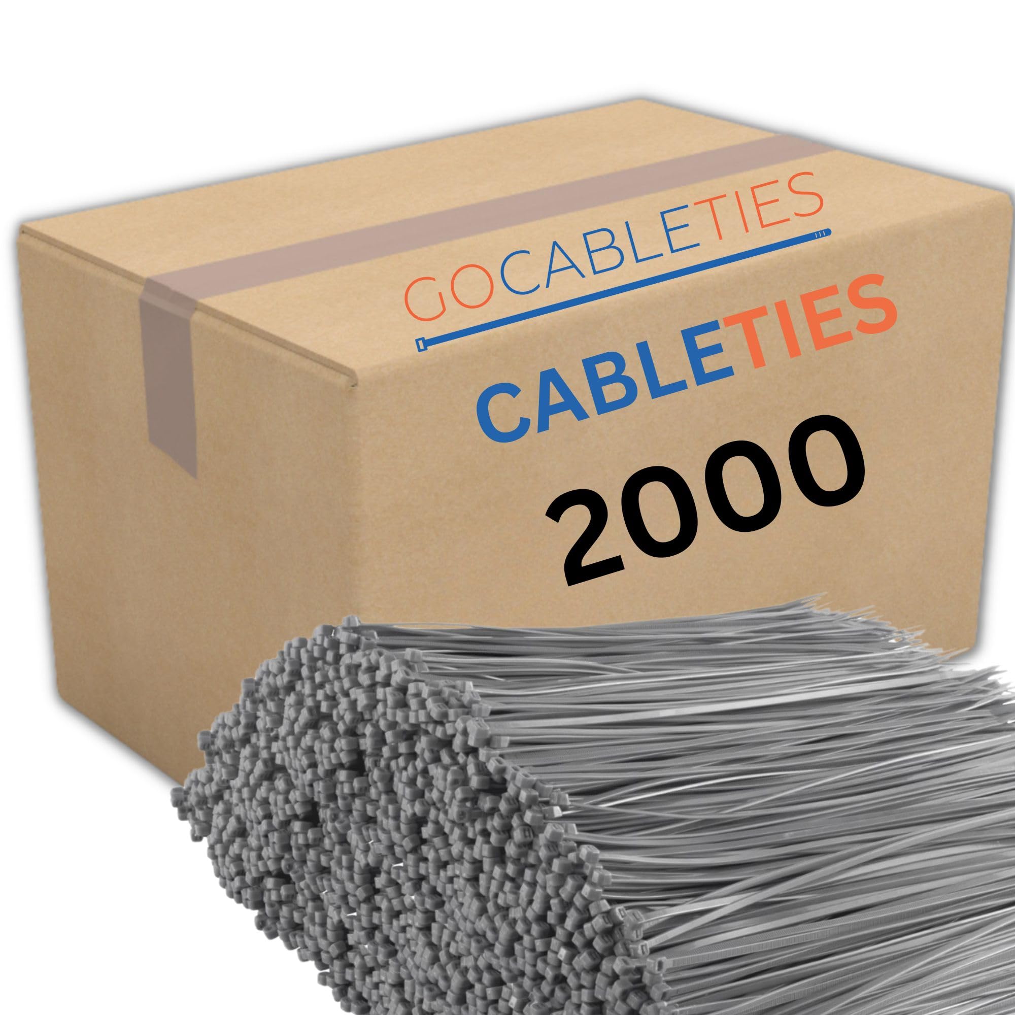 Gocableties Silver Cable Ties, 300mm x 3.6mm, Bulk Pack of 2000, 12” Premium Nylon Zip Ties Clear, Multi-Purpose Plastic Tie Wraps, Secure Self-Locking Mechanism, for Home, Garden, Office and DIY