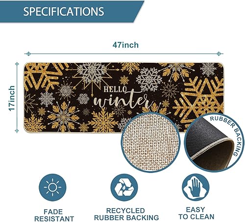 Miniatura 3 de Artoid Mode Felpudo de Navidad con diseño de copos de nieve de invierno negro, decoración del hogar de temporada de Navidad, tapete de interruptor