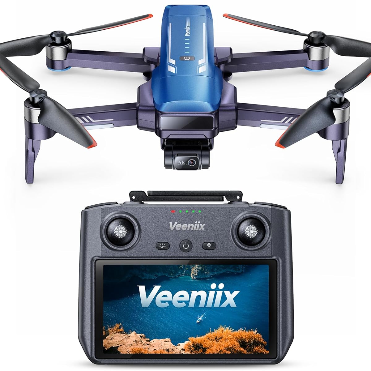 Veeniix V11PRO RC2 Drone with 8K Camera for Adults, 3-Axis Gimbal with RC2 Remote (With Screen), 4K/30fps Video, 1/2 CMOS Sensor, 80min Flight Time with 2 Batteries, 6KM Video Transmission Quadcopter