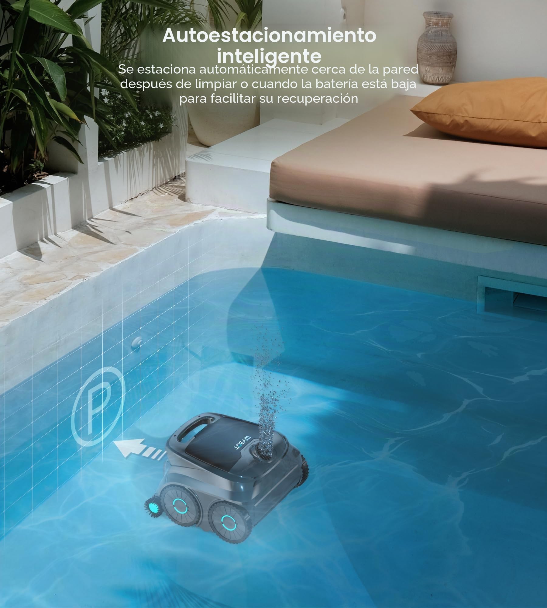 WYBOT OS600 Robot Piscina Limpiafondos, Inalámbrico, 120 Min Autonomía, Limpia Fondo Y Paredes, Navegación Inteligente, para Piscinas Enterradas Y sobre Suelo,Verde Claro Brumoso
