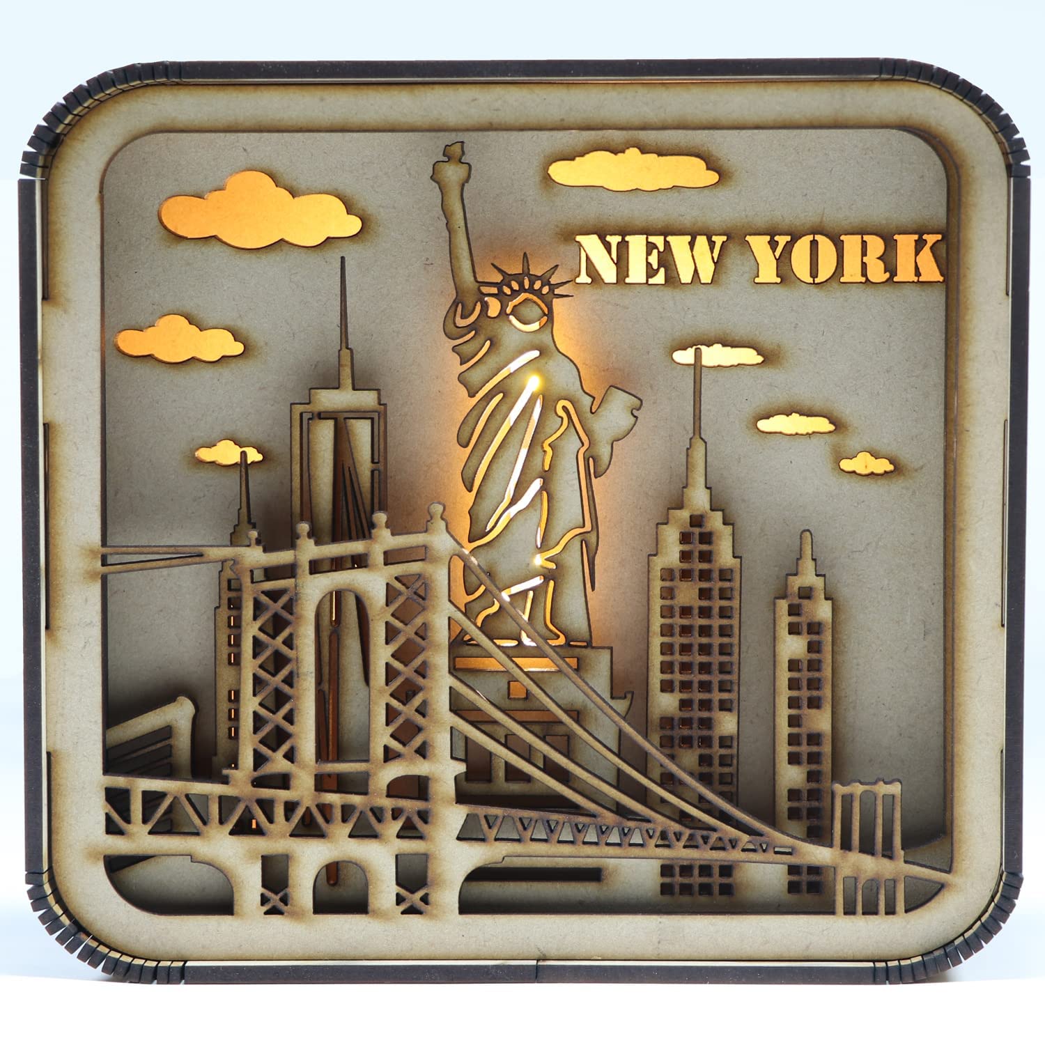 FEELING MALL Vintage London City Model 3D Three Dimensional MDF Light Shadow Box Desktop Plywood Nations Treasures Ornaments Light for Home Office Decoration Ambient Lighting Night Lamp Best Gift