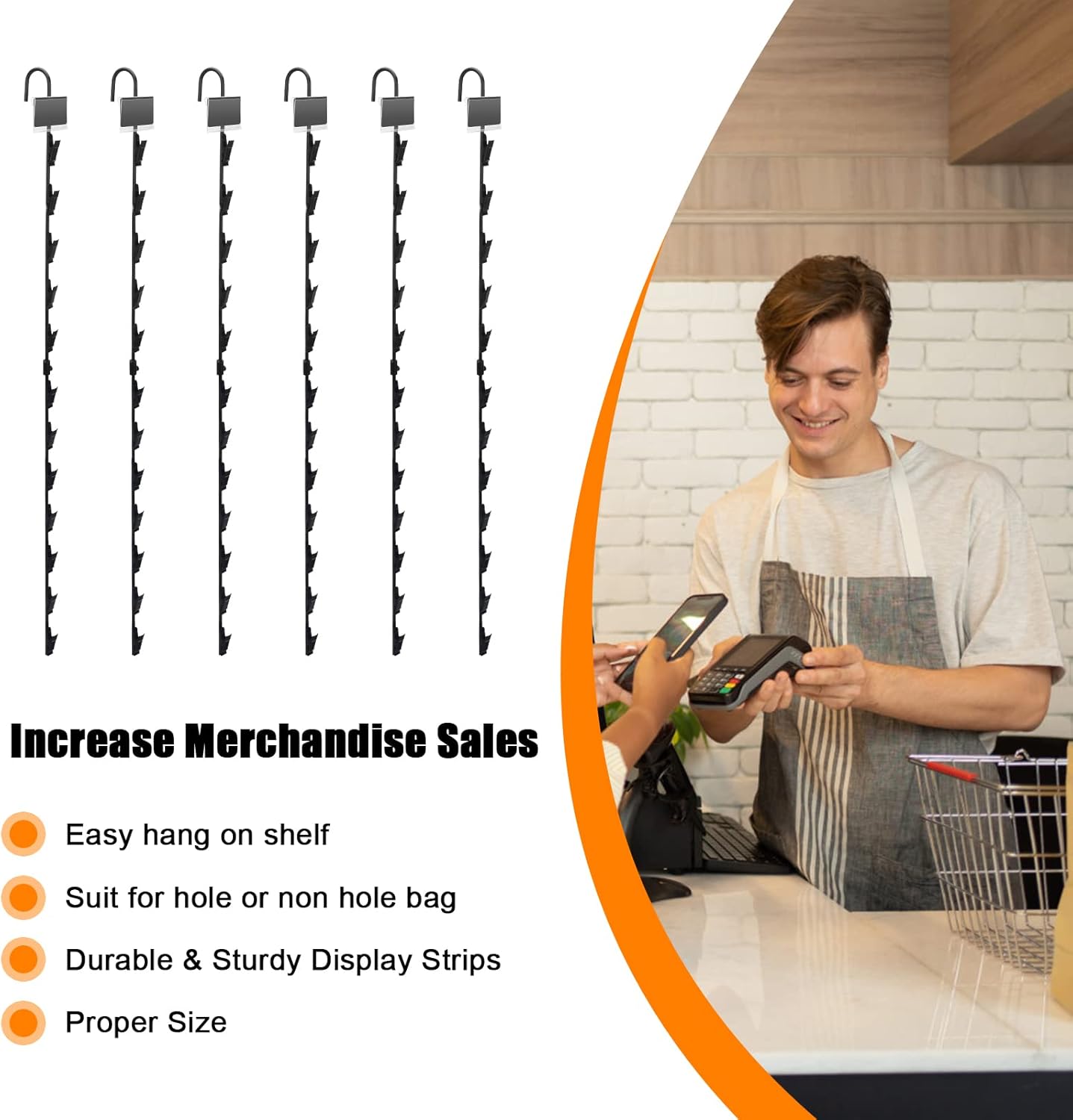 6 Pack Metal Display Merchandising Hanging Strips, 32 inches Retail Metal Strips 72 Clips Rack Display Strips with 6 Head Labels Holder for Clip on Potato Chips Snack1