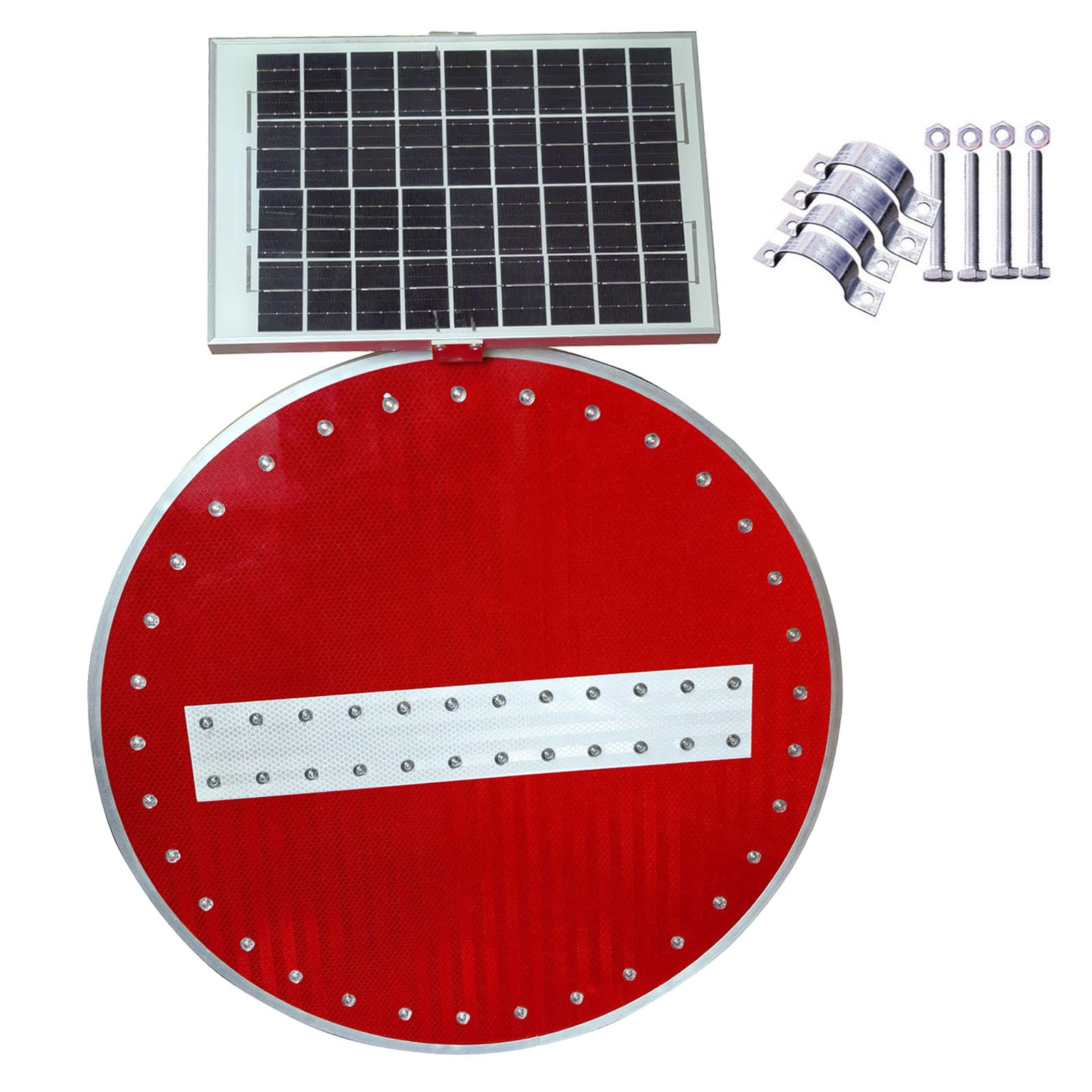 Señales de tráfico "Prohibido el paso" con energía solar, 60 cm/76 cm Señales de "No entrar" para exteriores. Para señales de tráfico con luz LED iluminada (Rojo, 60cm)