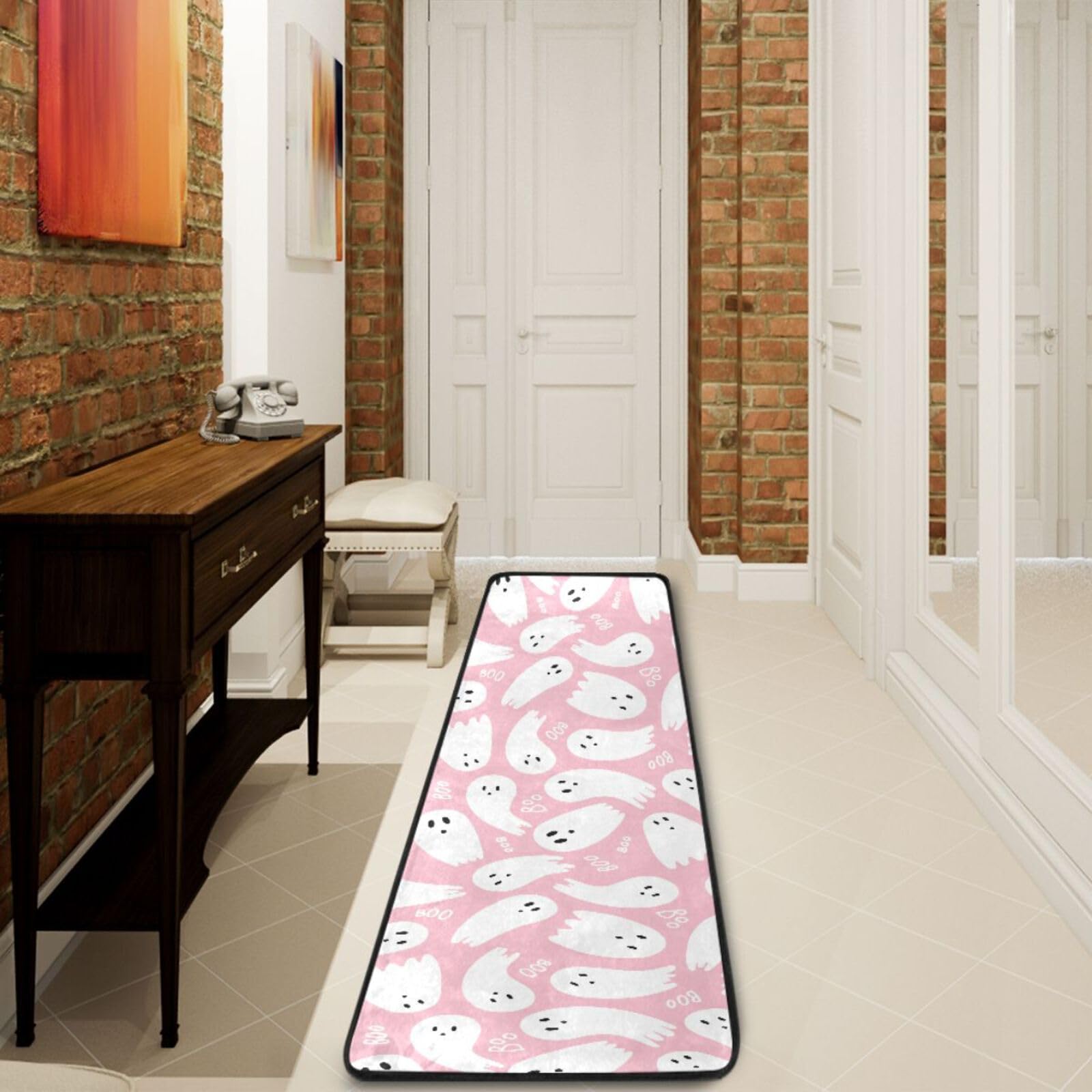 Photo 1 of Pink Ghost Area Rug Non Skid, Washable Hallway Runner Rugs Laundry Room Rug Mats Soft Kitchen Absorbent Floor Mat Carpet for Entrance Bedroom Living Room 72x24in