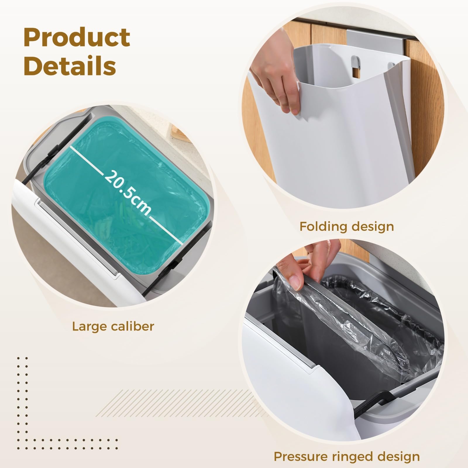 Poubelle suspendue pour cuisine, sous-évier, compacte et pliable, modèle voiture, blanche, avec couvercle coulissant étanche pour compost, gain de place sous comptoir
