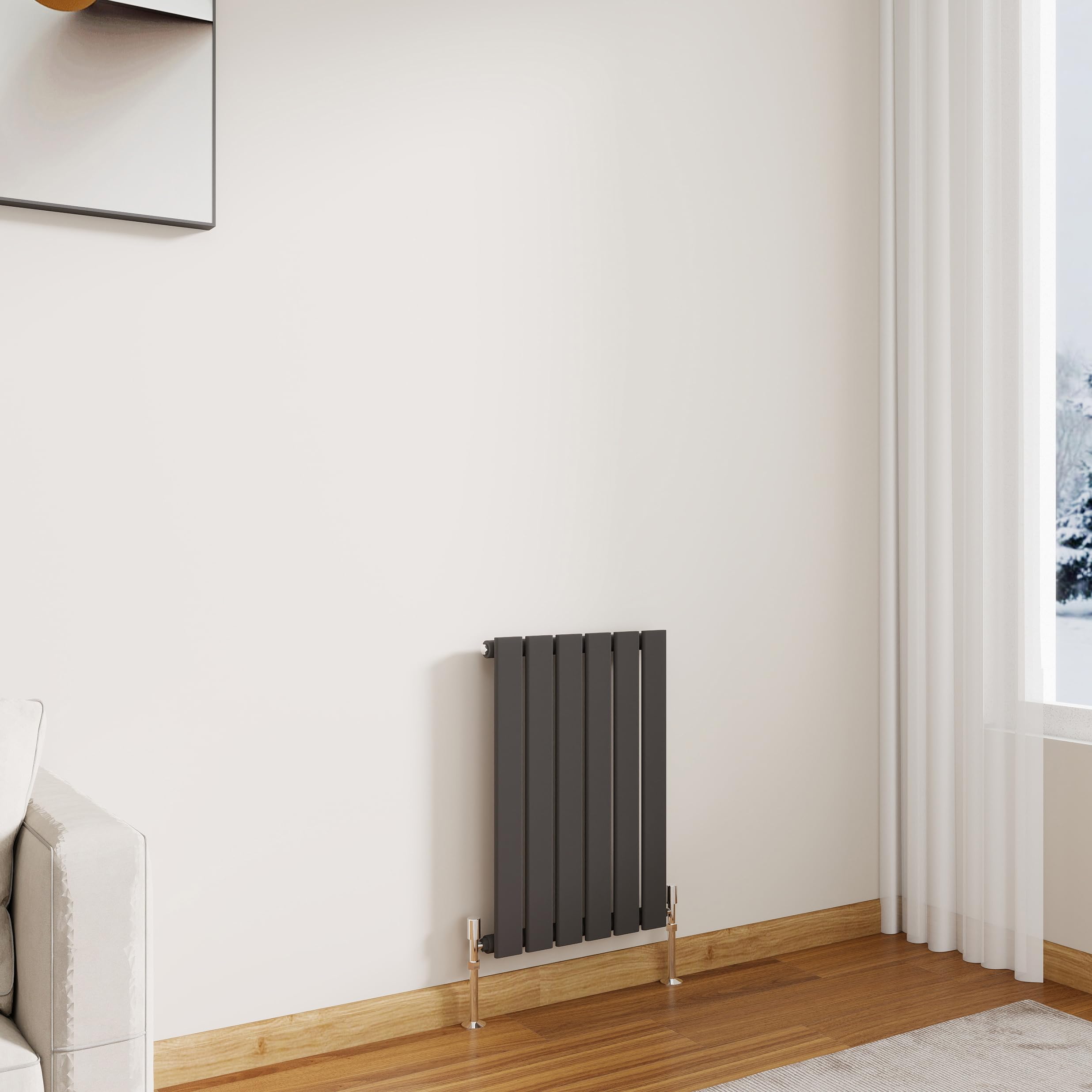 Modern Horizontal Flat Panel Radiator,600x408mm Anthracite Single Stylish Panel Central Heating Heater, Perfect Efficient Hall Radiator, Traditional Wall Mounted Rads, Design Grey Radiator