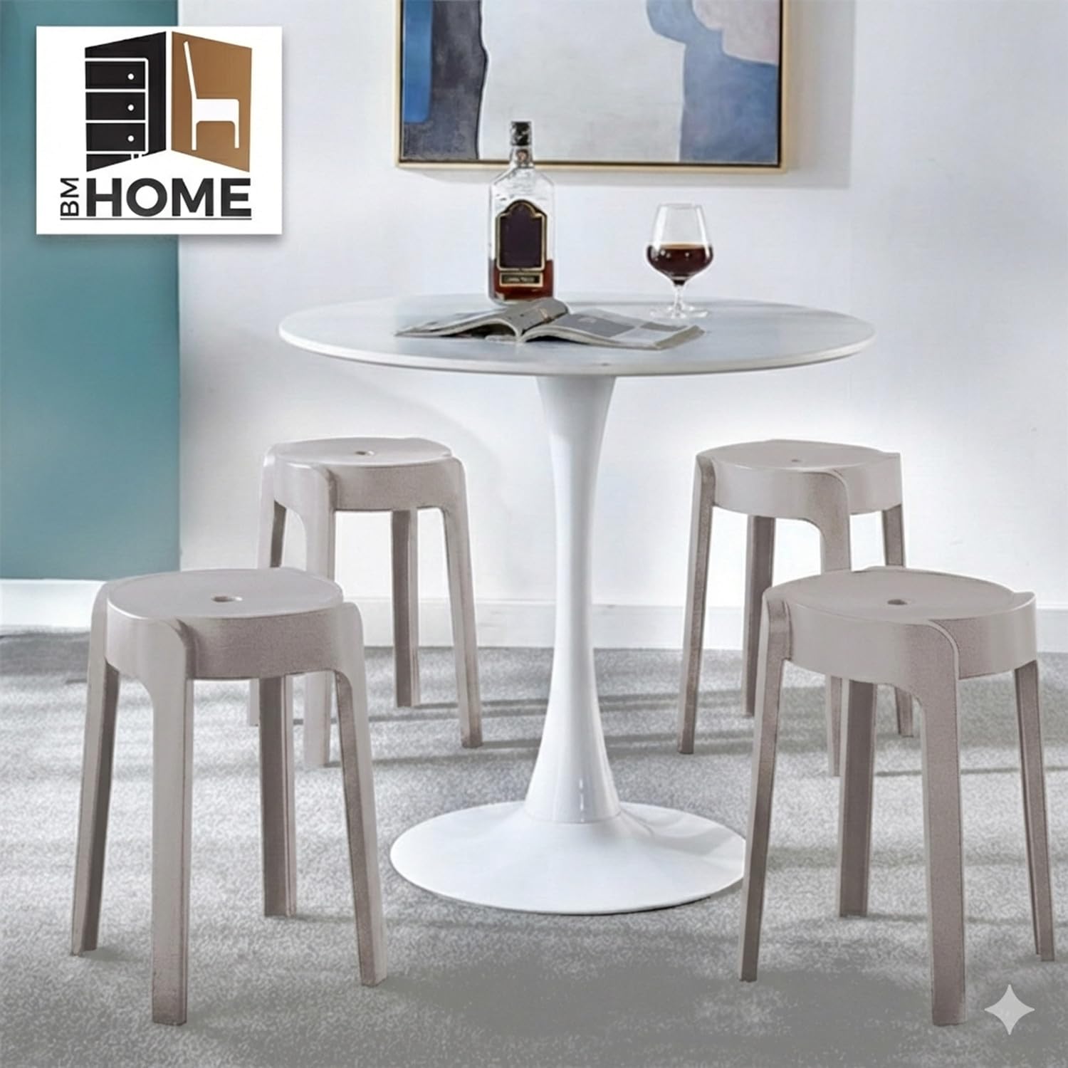 BM Home Tabourets Gigognes Empilables en Plastique Gris - Légers pour Maison, Cuisine, Jardin