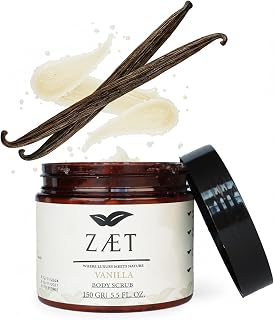 Exfoliating Body Scrub Vanilla Scent 5.5 Fl Oz – Nourishing, Hydrating & Moisturizing – Non-Greasy Formula for All Skin Types – Made with Vegetable Glycerin, Coconut Extract & Sweet Almond Oil