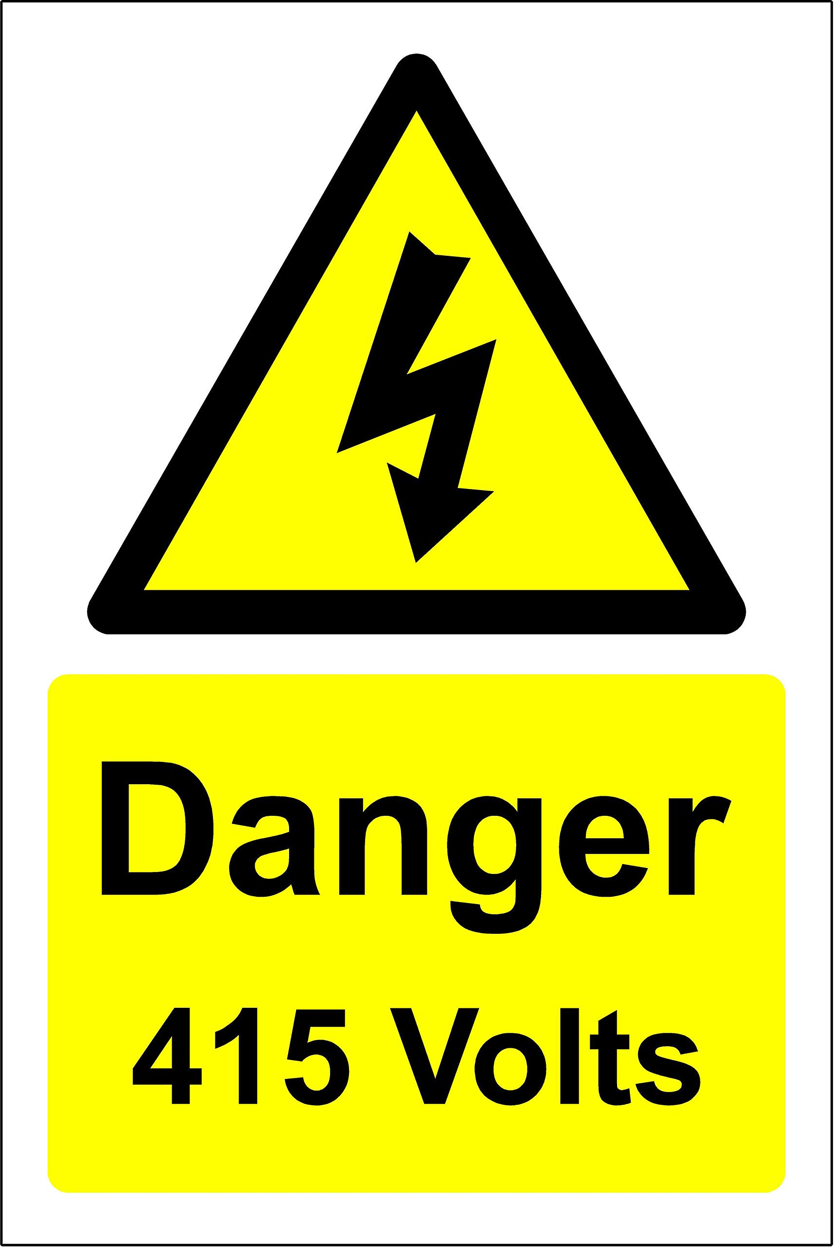 Danger 415 volts electricity Safety sign - 1.2mm Rigid plastic 200mm x 150mm
