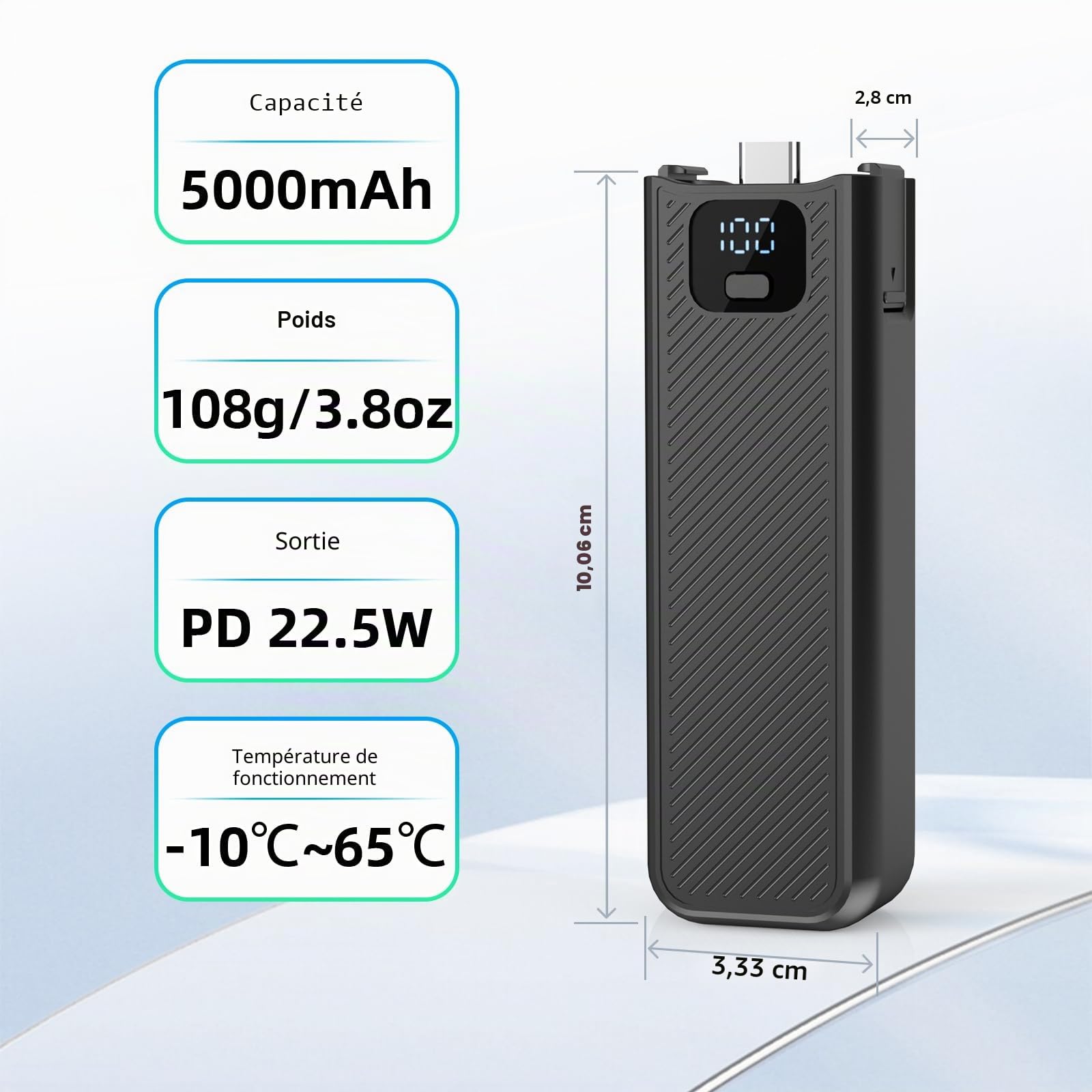 Poignée de batterie de mise à niveau avec affichage LED Compatible avec DJI Osmo Pocket 4 et Pocket 3 Caméra, poignée de batterie de charge rapide 5000mAh 22,5W pour Xtra Muse/Pocket 3, filetage de 1