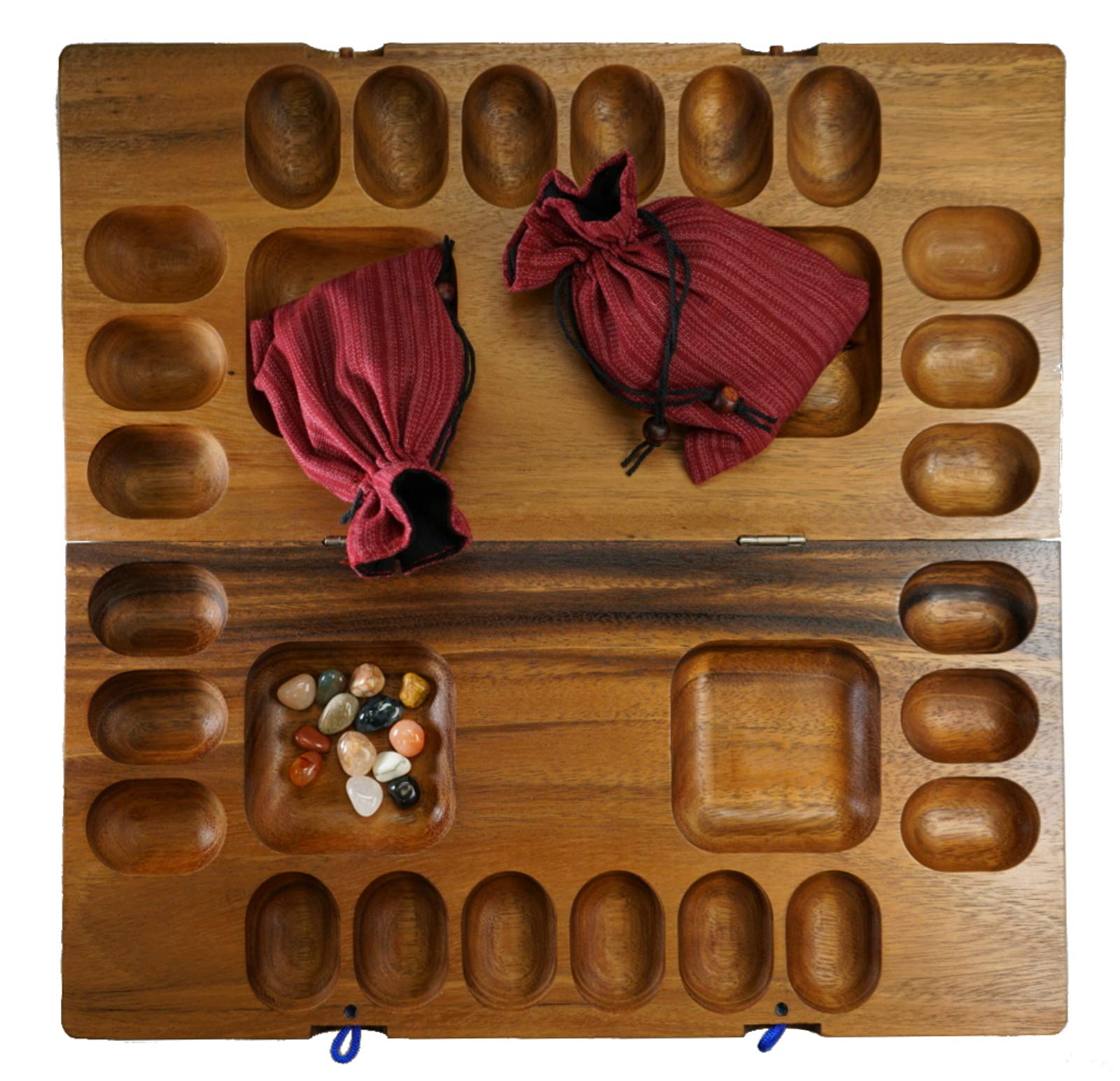 LOGOPLAY Kalaha für 2 bis 4 Spieler - Hus - Bao - Bohnenspiel - Muschelspiel - Edelsteinspiel - Steinchenspiel aus Samena-Holz