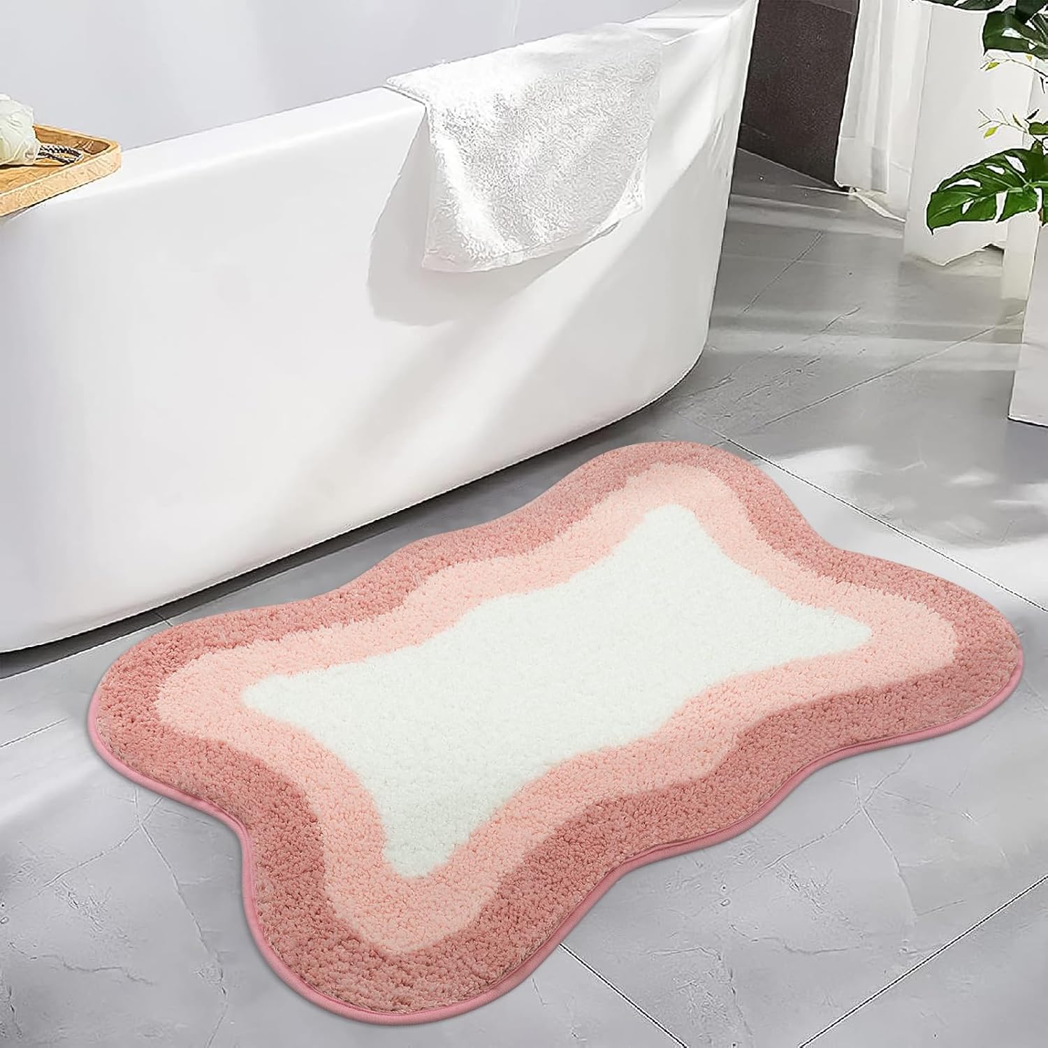 HAOCOO Pink Bathroom Rugs Washable, 18x25 inch Soft Non Slip Funny Bathroom Decor Cute Bath Mat, Luxury Soft Microfiber Absorbent Bathmat Floor Carpet for Shower Tub Bedroom 18x25 inch Pink