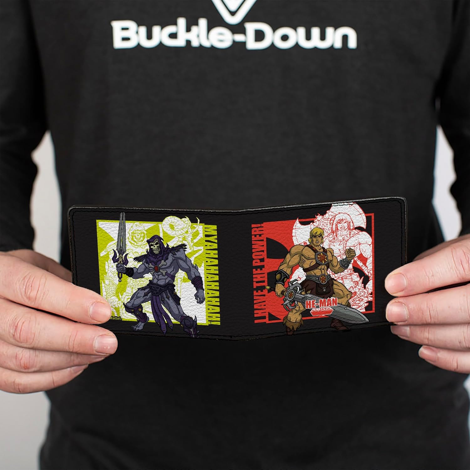 Buckle-Down Masters of the Universe Wallet, Bifold, Masters of the Universe He Man and Skeletor Pose and Quotes, Vegan Leather