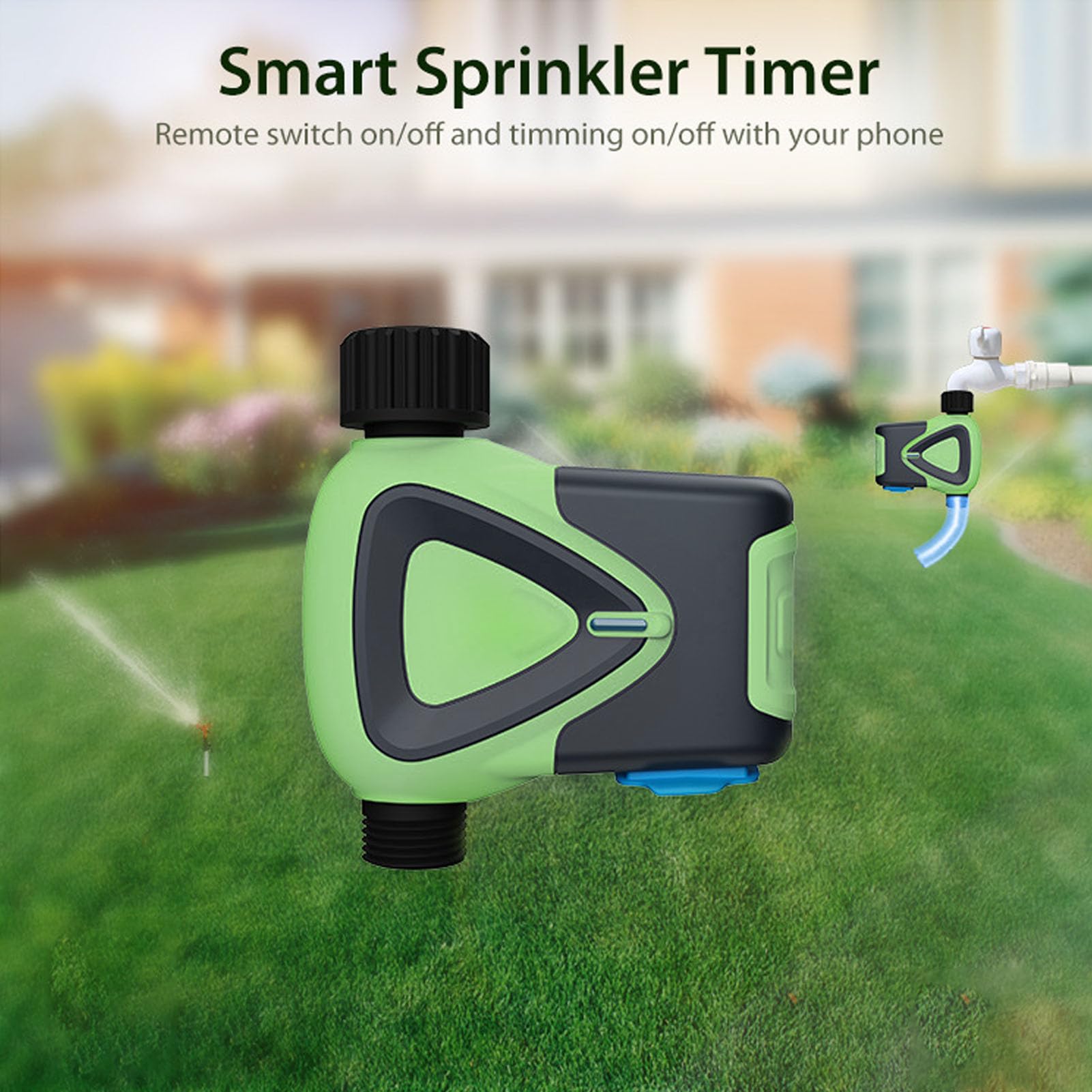 Asixxsix Timer di Annaffiatoio Intelligente per Tubo Giardino, Timer di Irrigatore WiFi con Ritardo di Pioggia e Irrigazione Manuale, D'Acqua per Esterni a Prova di Acqua (Npt)