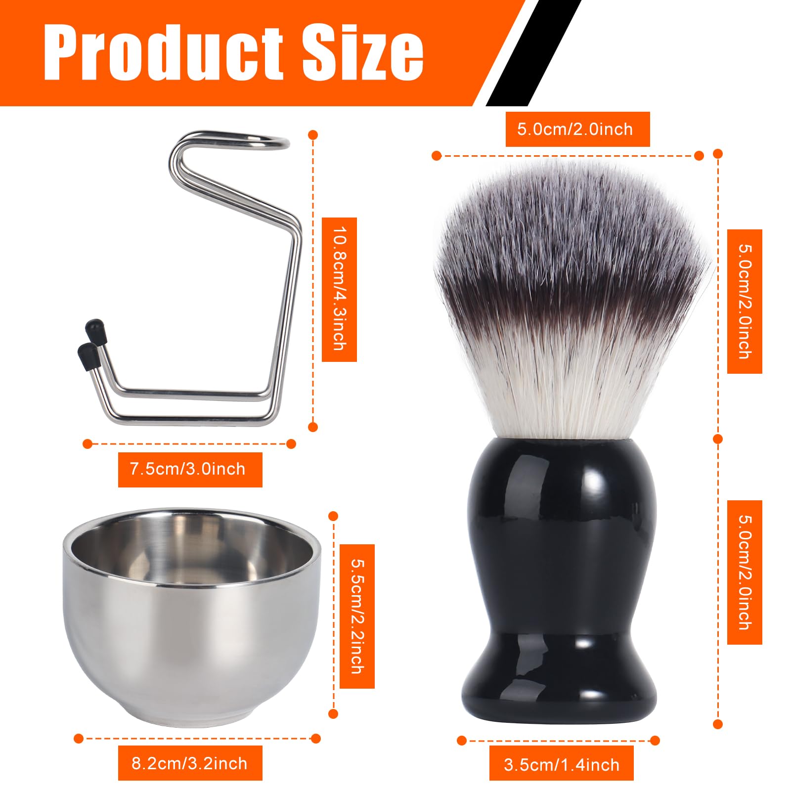 Set di pennelli da barba 3 in 1 con supporto in acciaio inox e ciotola, setole sintetiche di tasso per rasatura da uomo, idea regalo