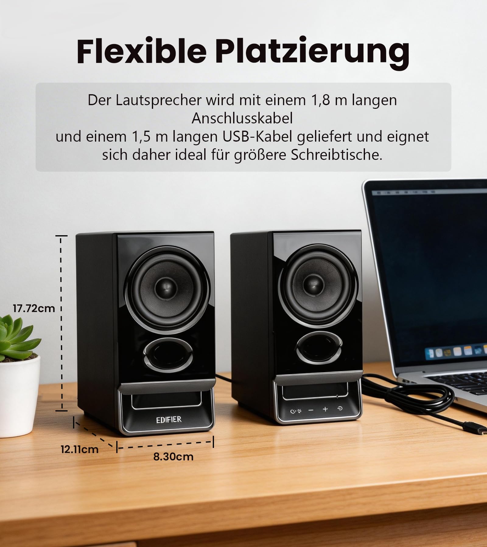 Edifier R20BT USB-betriebene Computerlautsprecher, 2,75-Zoll-Breitbandlautsprecher, Bluetooth 6.0,Touch-Bedienelemente,AUX-Eingang,benutzerdefinierte Umgebungslichtund Klangprofile über APP – Schwarz