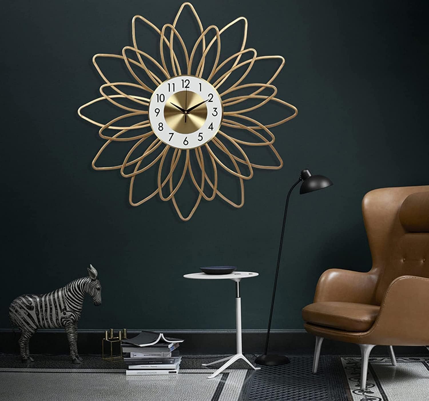 QIYFOZ Wall Clock Modern Metal Art Round Wall Clocks Wipes 3D Art Deco Clocks Without Tic Tac, for Room Kitchen Living Rooms School Gifts Wall Decor Clock
