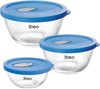 Treo by Milton Mixing Glass Bowl with Flexi Lid Set of 3, 500 ml/1000 ml/1500 ml, Transparent - Air Vent | Serving Snacks... Price In India